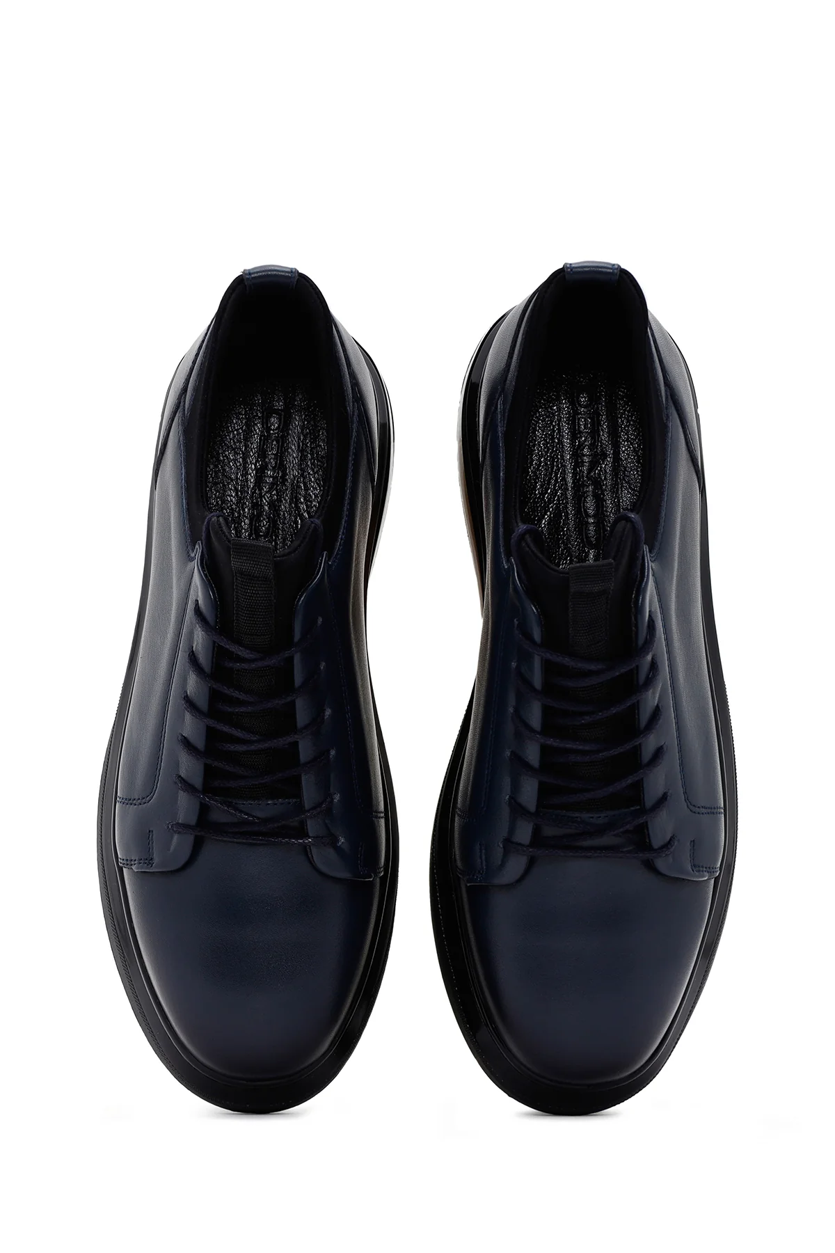 Erkek Lacivert Kalın Tabanlı Bağcıklı Deri Sneaker - Image 6