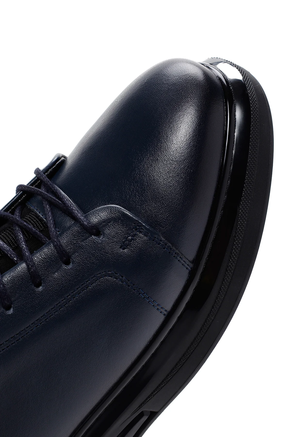 Erkek Lacivert Kalın Tabanlı Bağcıklı Deri Sneaker - Image 9