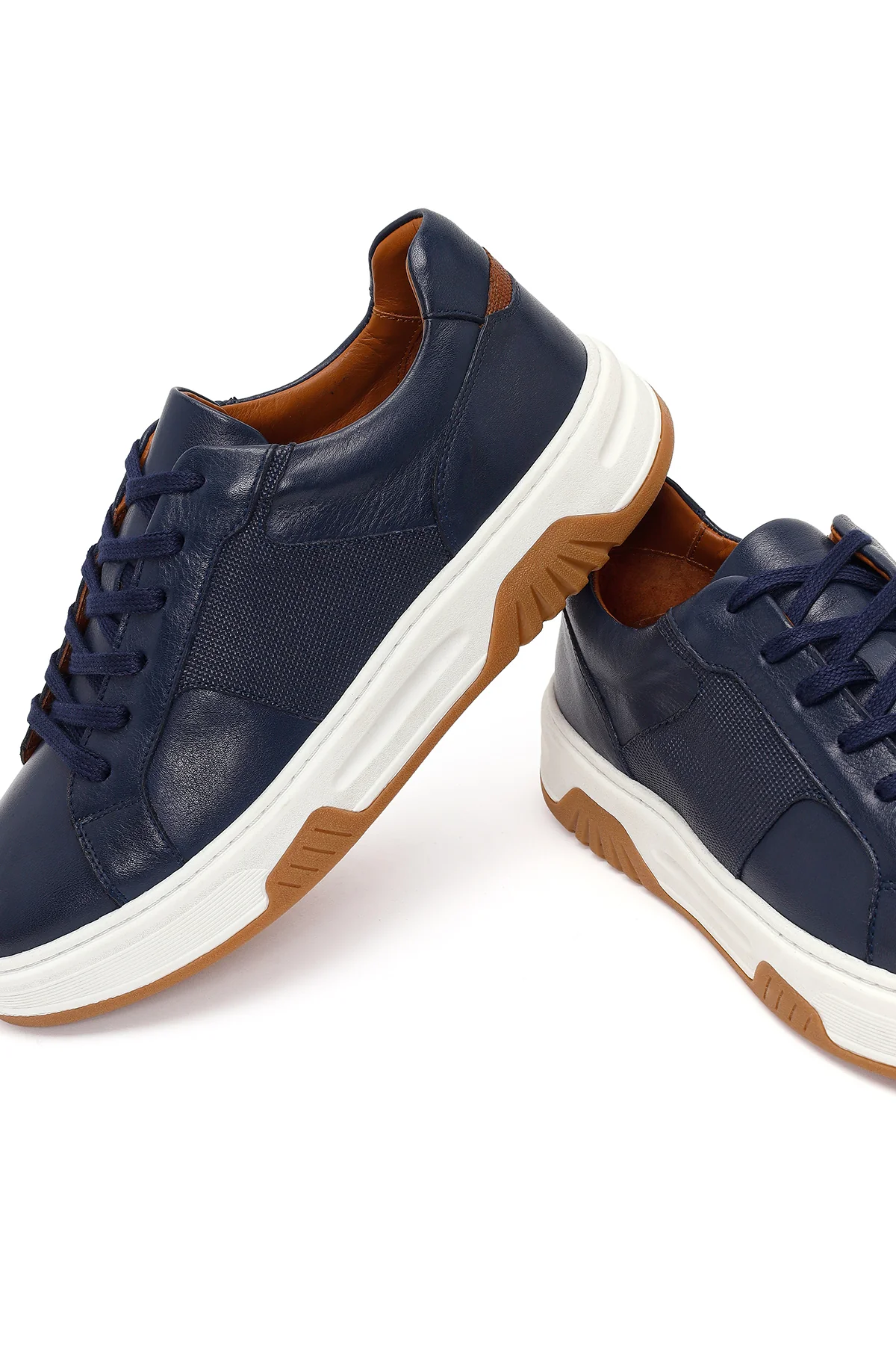 Erkek Lacivert Kalın Tabanlı Bağcıklı Deri Sneaker - Image 10