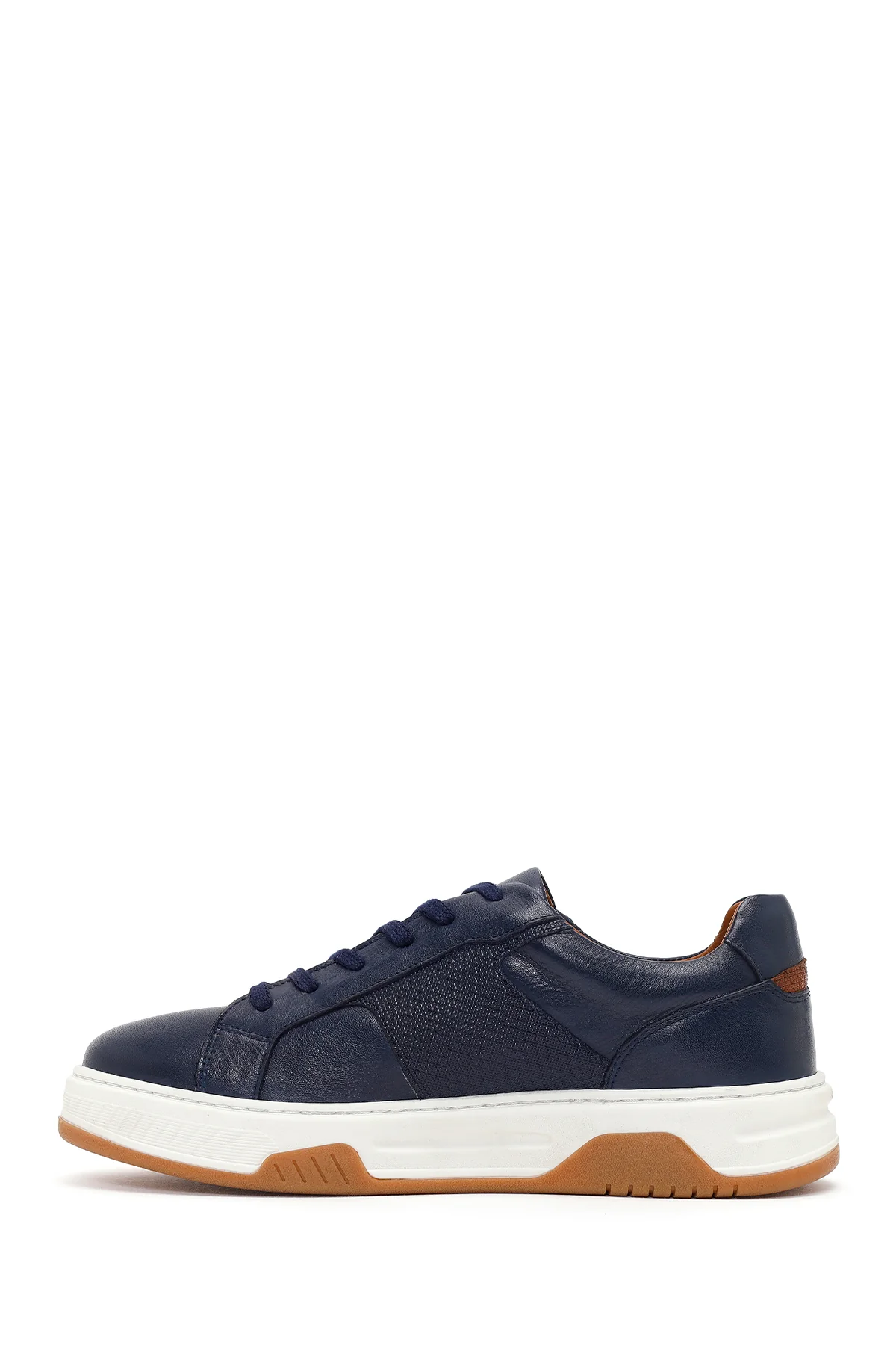 Erkek Lacivert Kalın Tabanlı Bağcıklı Deri Sneaker - Image 3