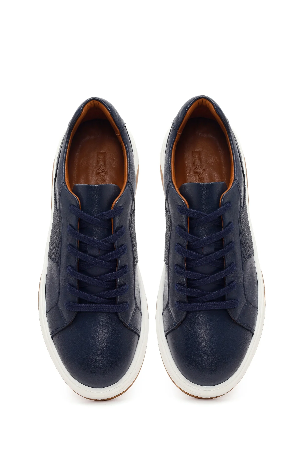 Erkek Lacivert Kalın Tabanlı Bağcıklı Deri Sneaker - Image 4