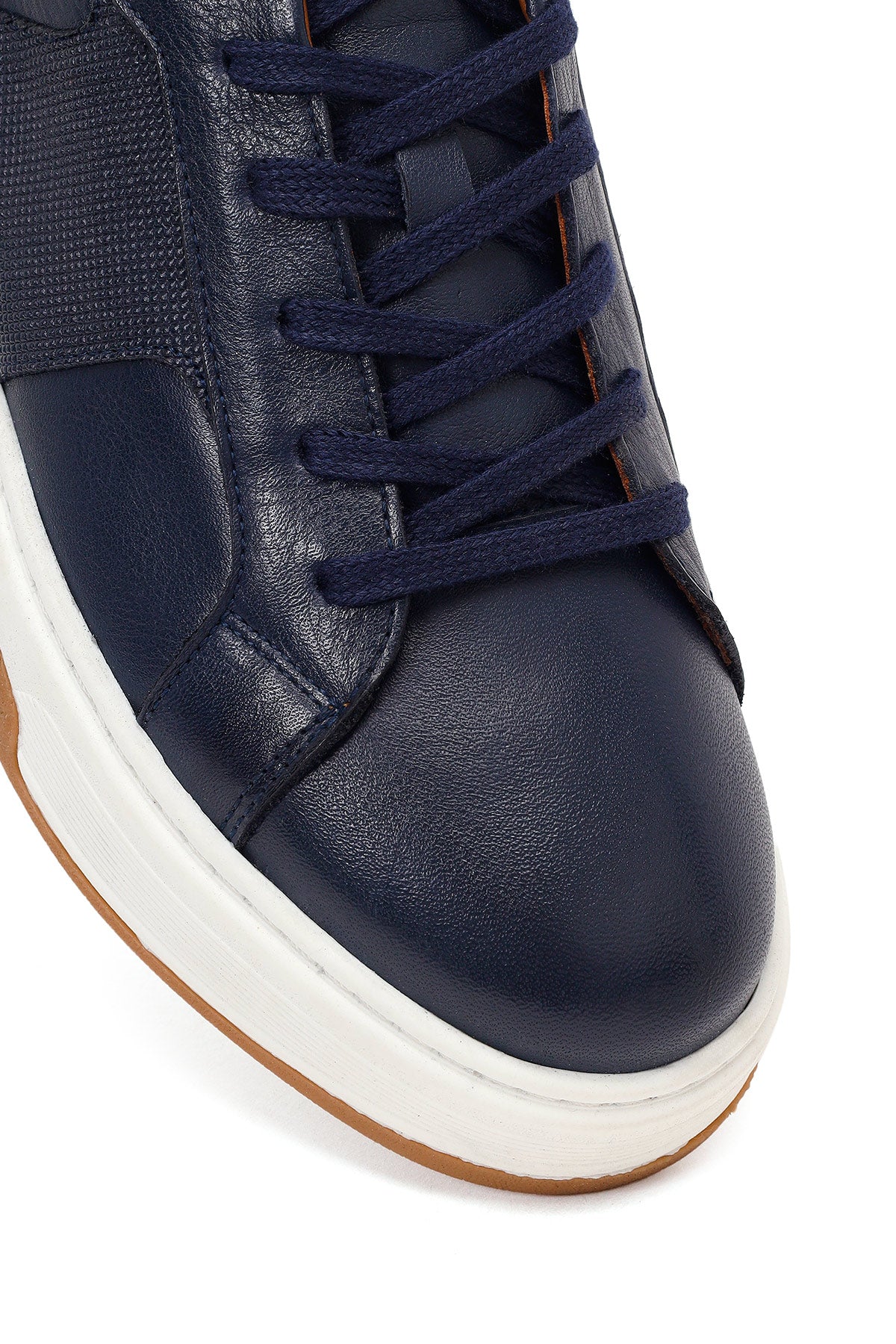 Erkek Lacivert Kalın Tabanlı Bağcıklı Deri Sneaker - Image 9