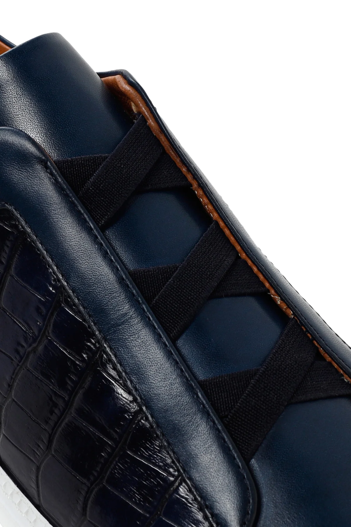 Erkek Lacivert Kroko Deri Sneaker - Image 10