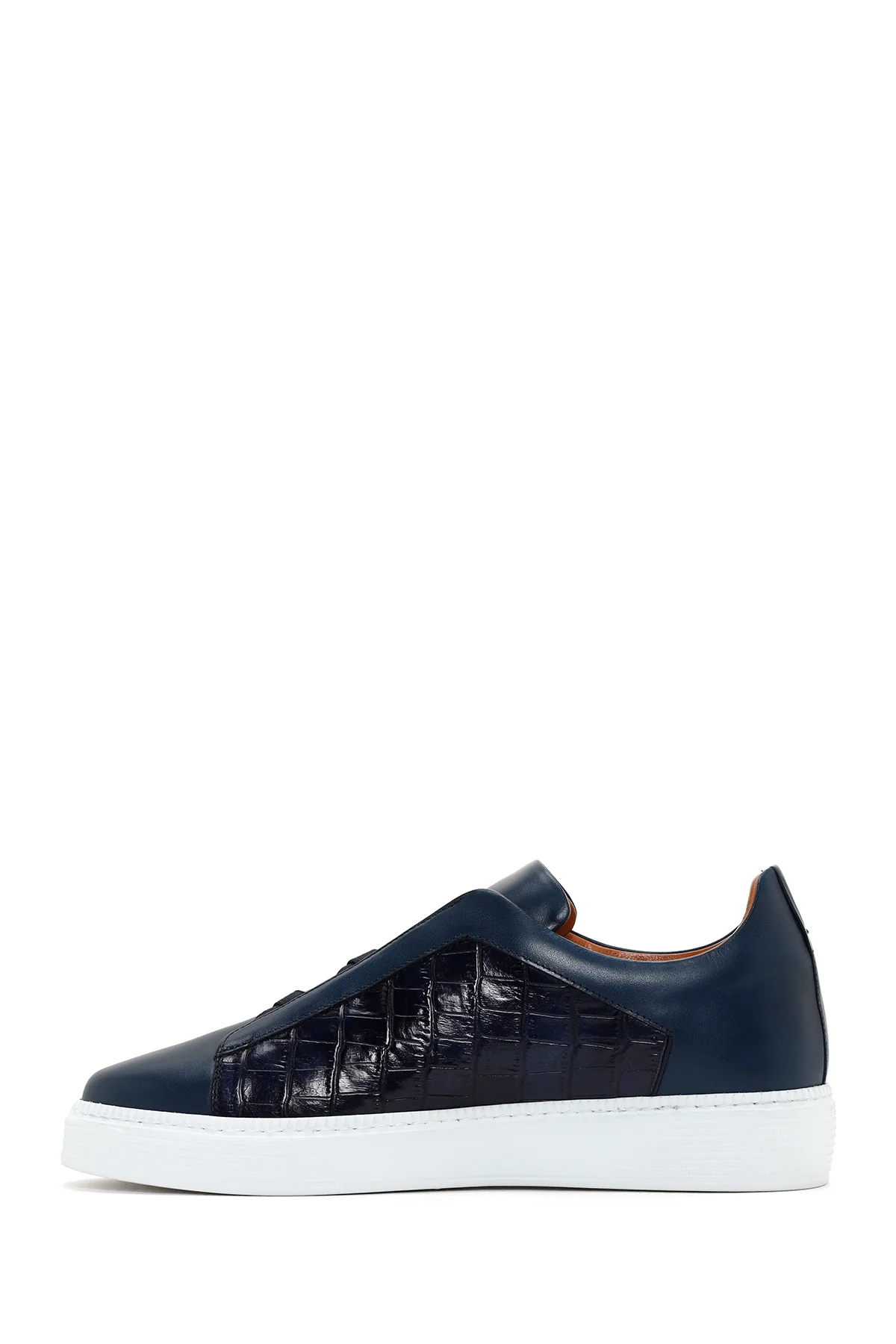 Erkek Lacivert Kroko Deri Sneaker - Image 2