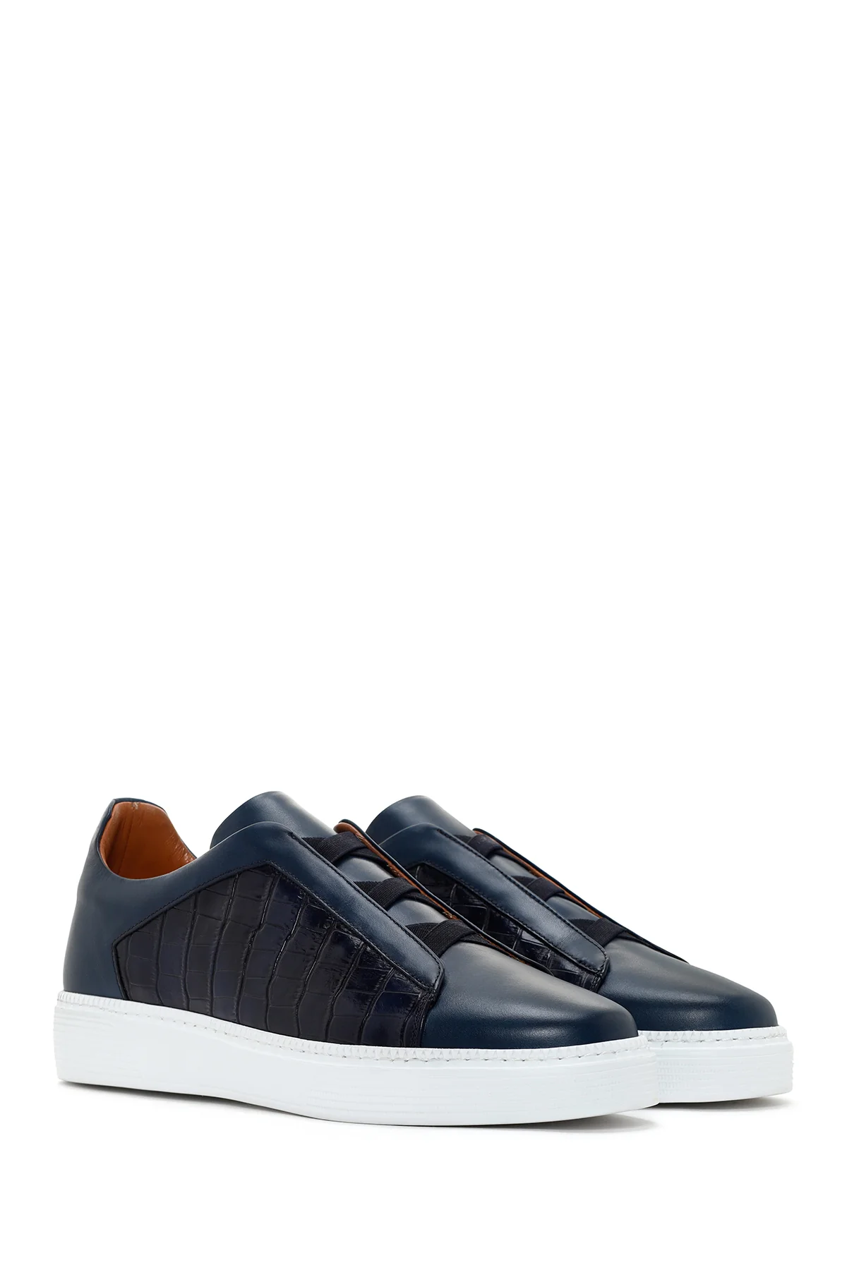 Erkek Lacivert Kroko Deri Sneaker - Image 3