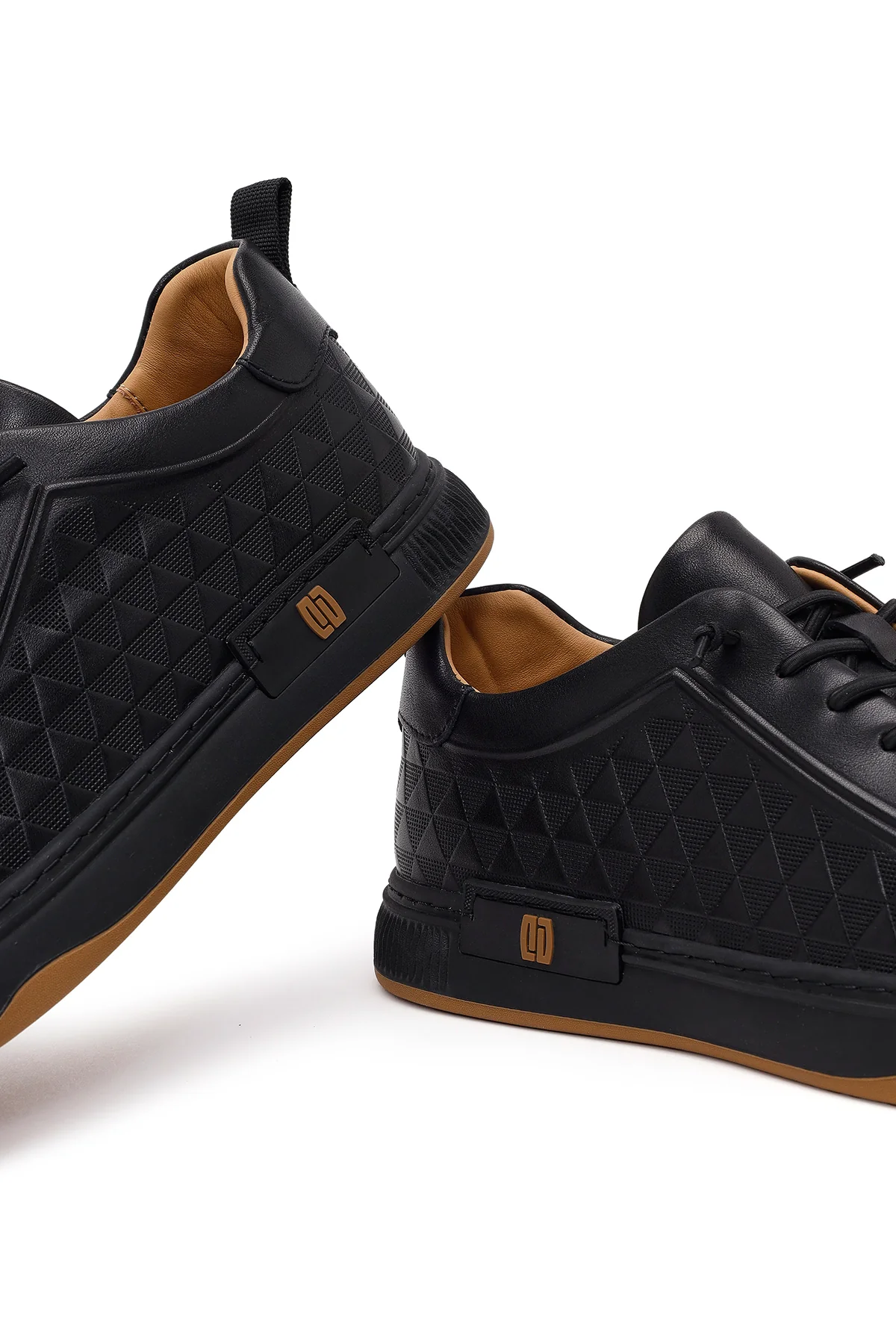 Erkek Siyah Bağcıklı Baskılı Deri Sneaker - Image 10