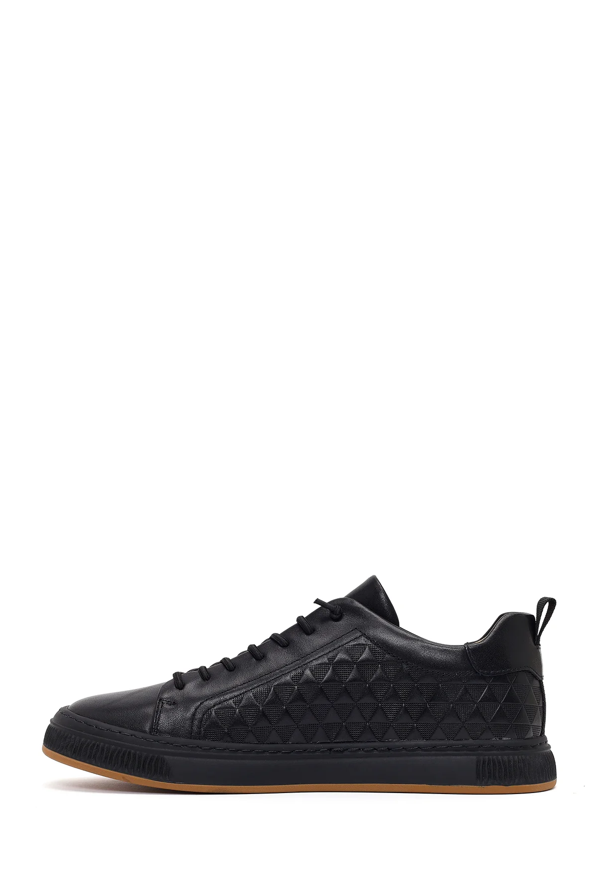 Erkek Siyah Bağcıklı Baskılı Deri Sneaker - Image 3