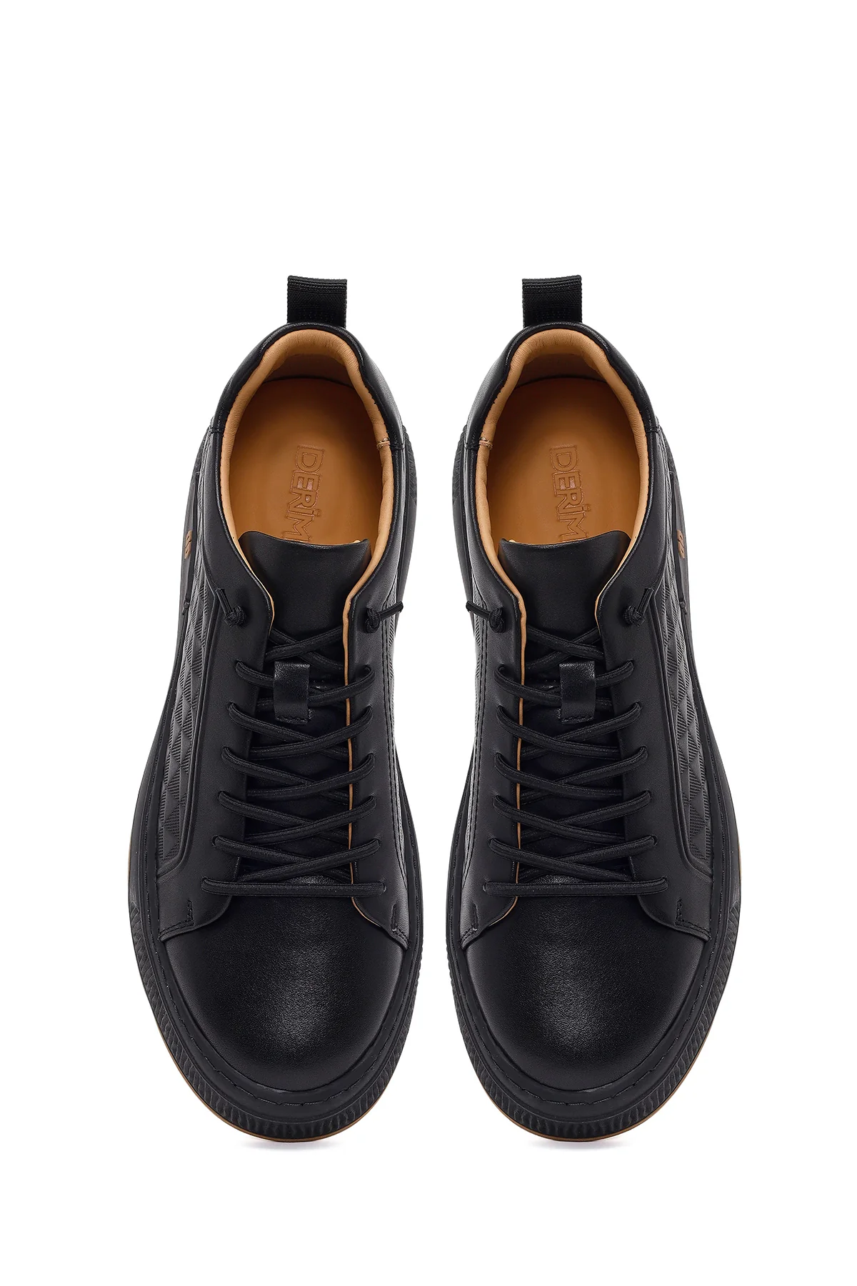 Erkek Siyah Bağcıklı Baskılı Deri Sneaker - Image 4