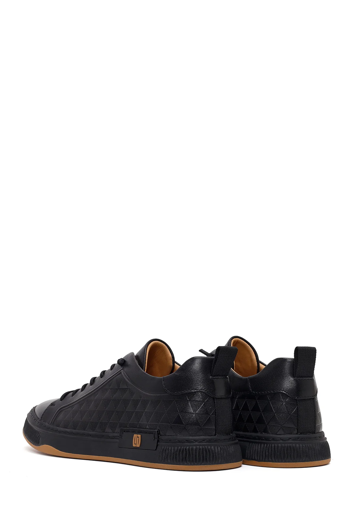 Erkek Siyah Bağcıklı Baskılı Deri Sneaker - Image 6