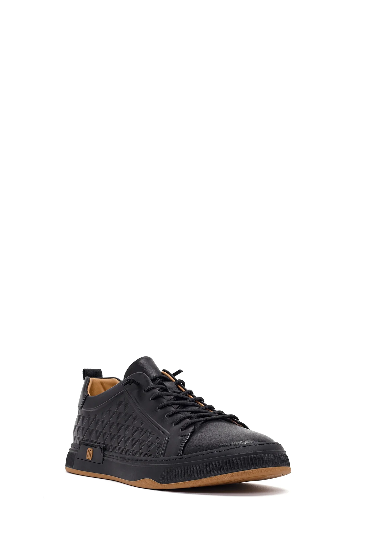 Erkek Siyah Bağcıklı Baskılı Deri Sneaker - Image 7