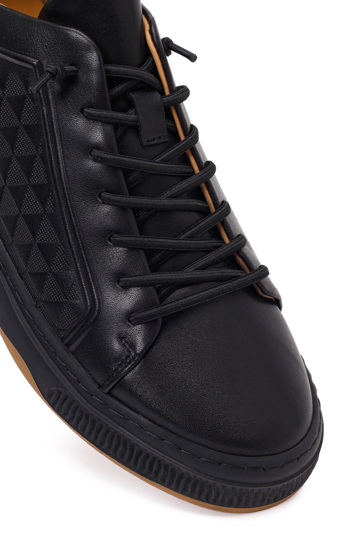 Erkek Siyah Bağcıklı Baskılı Deri Sneaker - Image 9