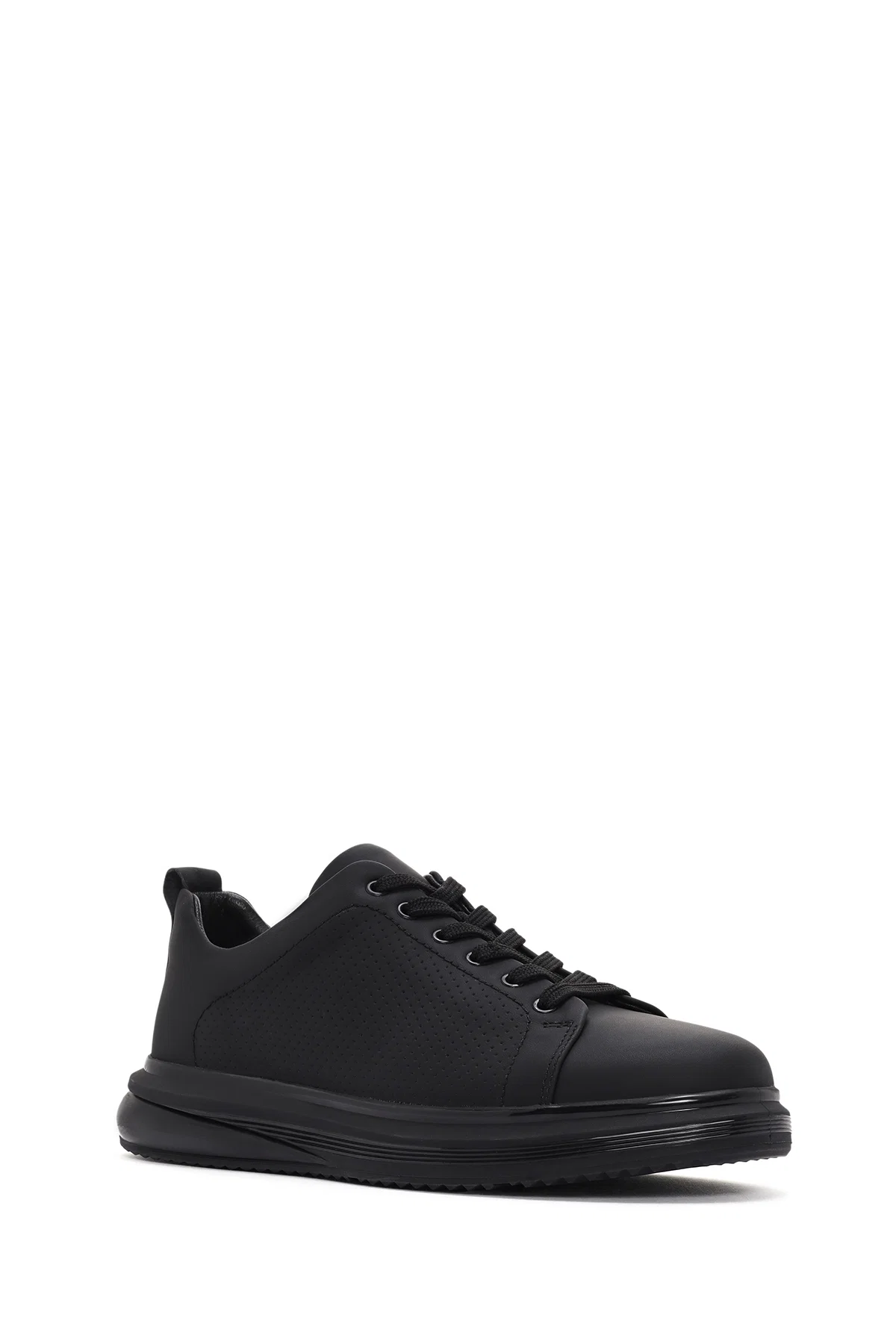 Erkek Siyah Bağcıklı Delikli Deri Sneaker - Image 6