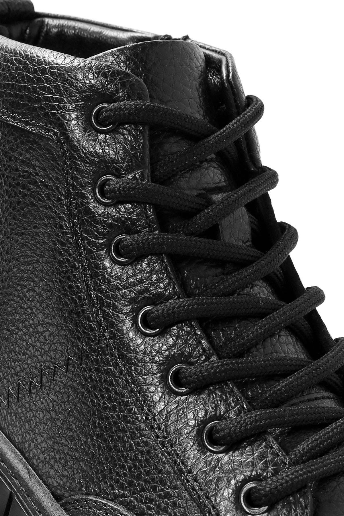 Erkek Siyah Bağcıklı Deri Bilekli Sneaker - Image 10