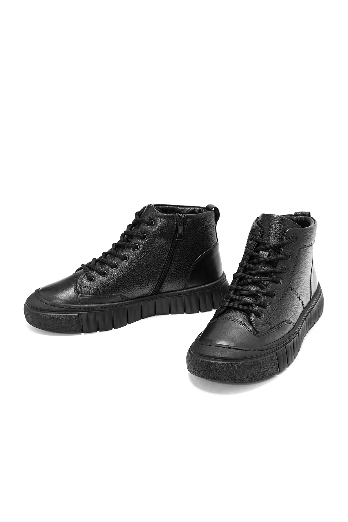 Erkek Siyah Bağcıklı Deri Bilekli Sneaker - Image 3