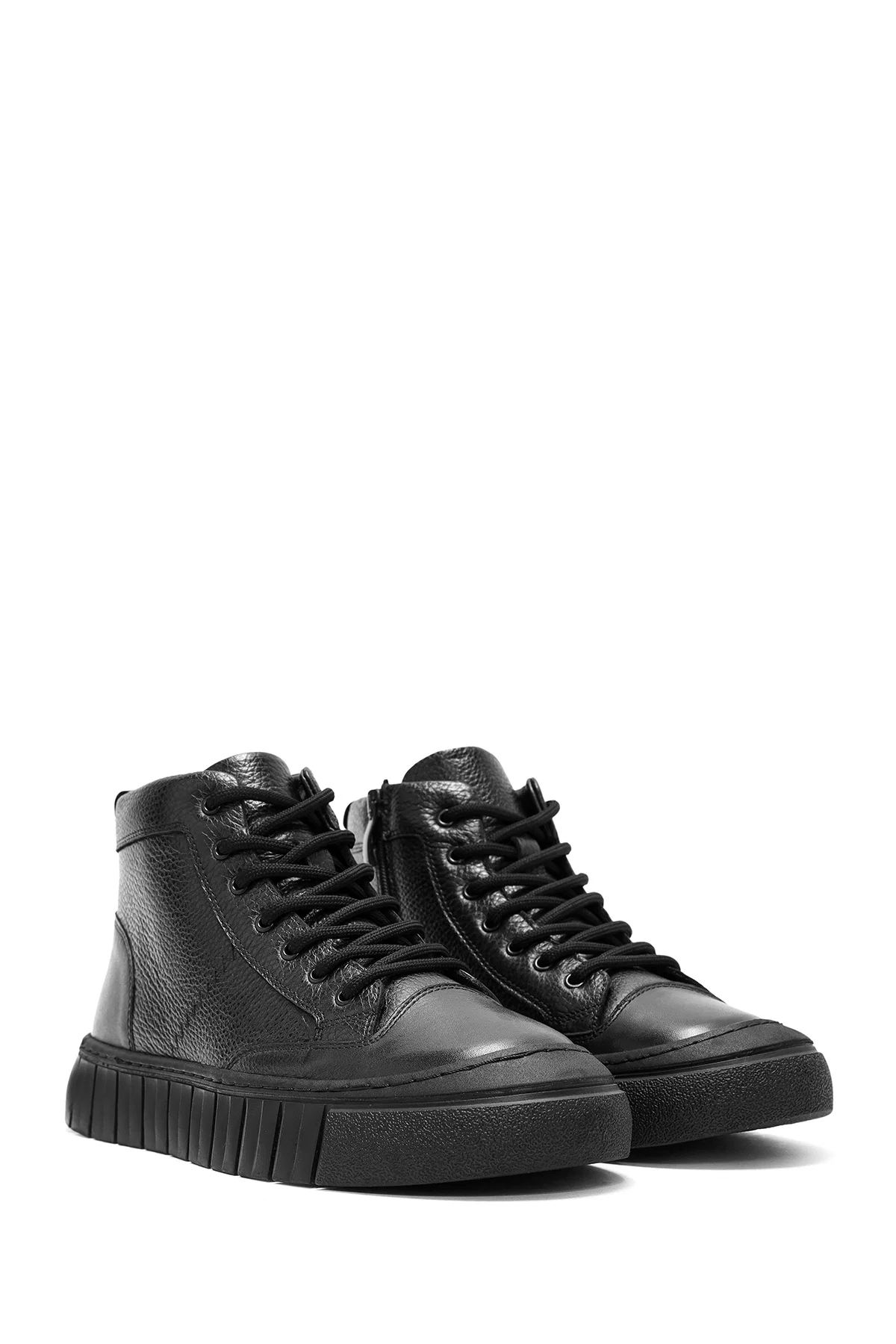 Erkek Siyah Bağcıklı Deri Bilekli Sneaker - Image 4