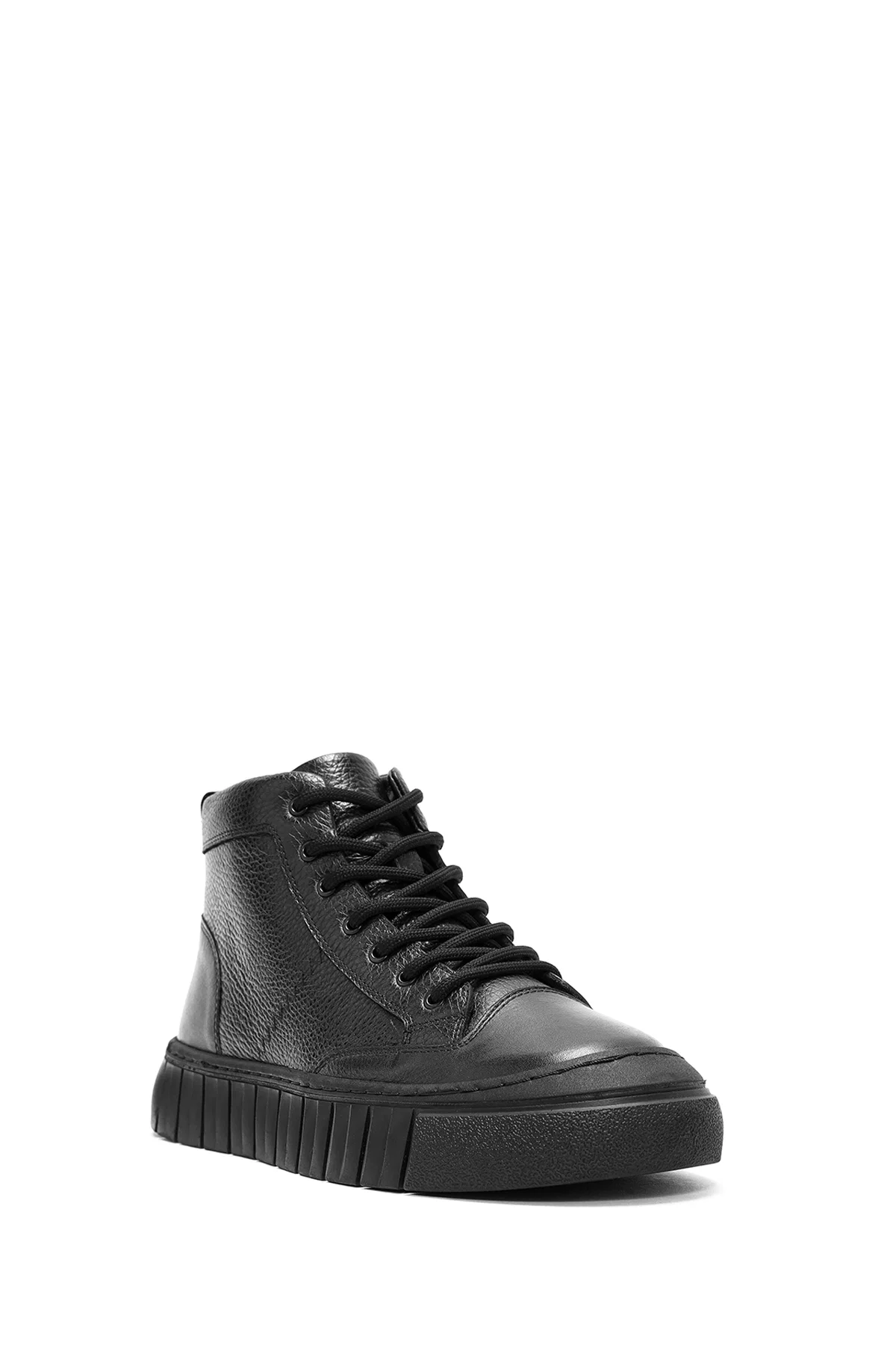 Erkek Siyah Bağcıklı Deri Bilekli Sneaker - Image 7
