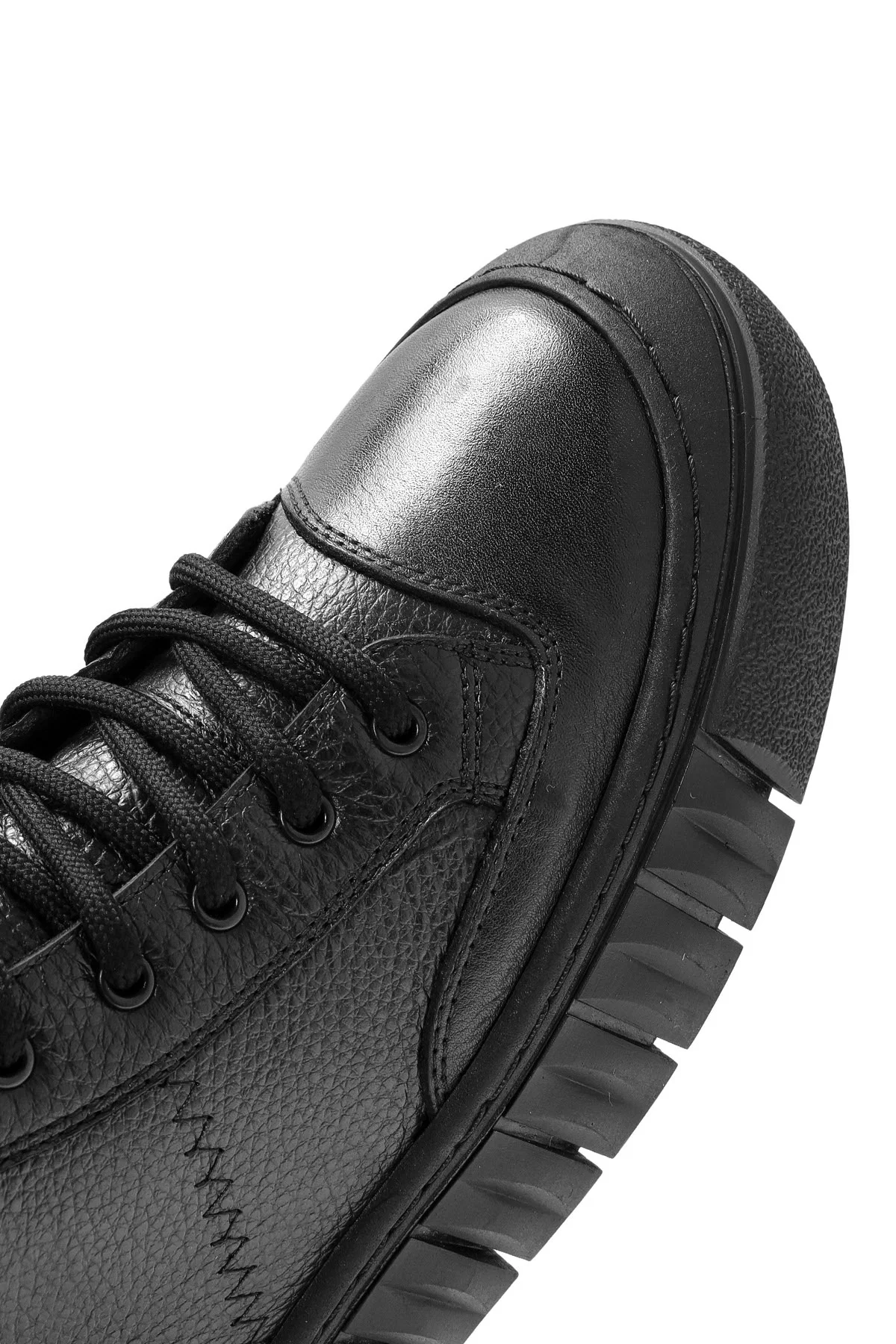 Erkek Siyah Bağcıklı Deri Bilekli Sneaker - Image 9