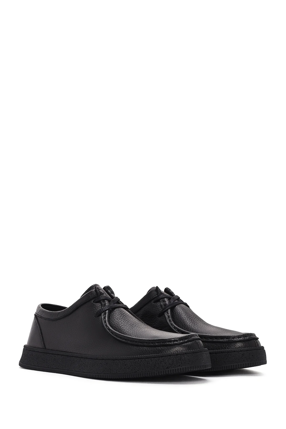 Erkek Siyah Bağcıklı Deri Casual Ayakkabı - Image 3