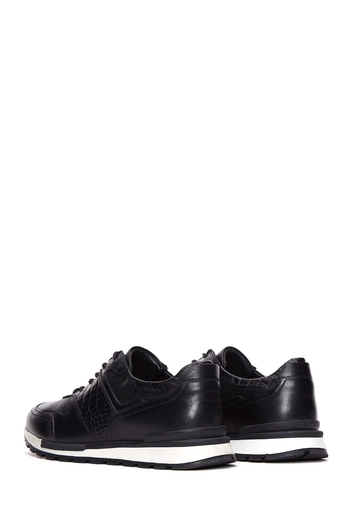 Erkek Siyah Bağcıklı Deri Casual Sneaker - Image 5