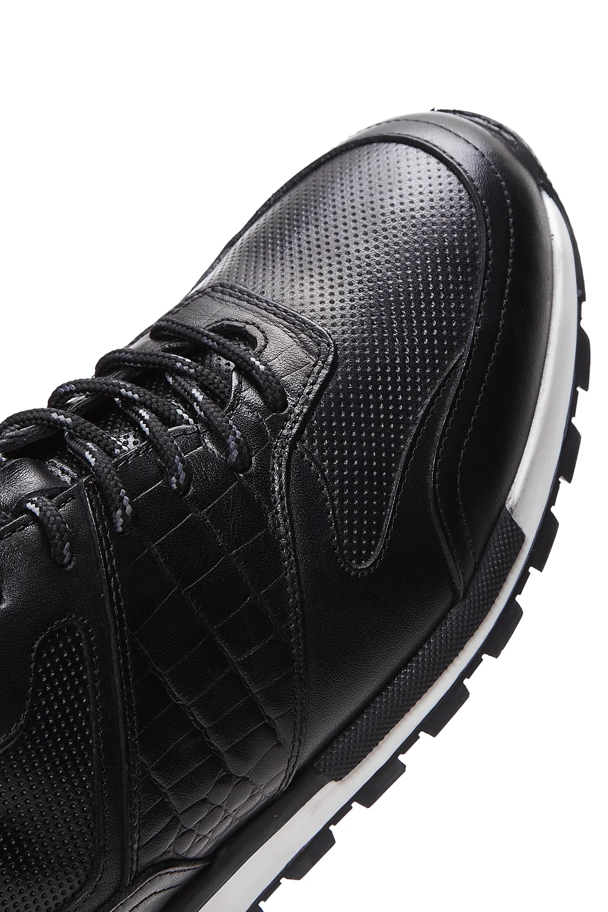 Erkek Siyah Bağcıklı Deri Casual Sneaker - Image 8