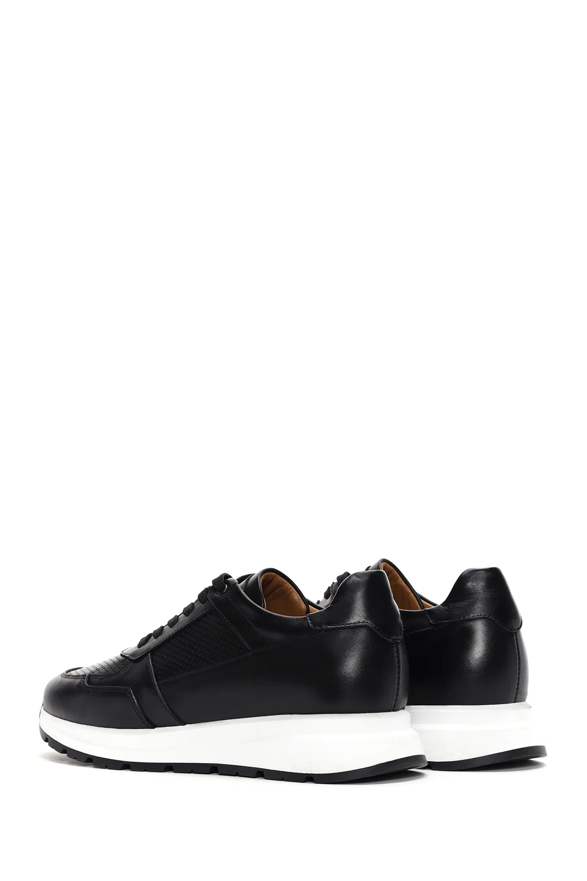 Erkek Siyah Bağcıklı Deri Casual Sneaker - Image 5