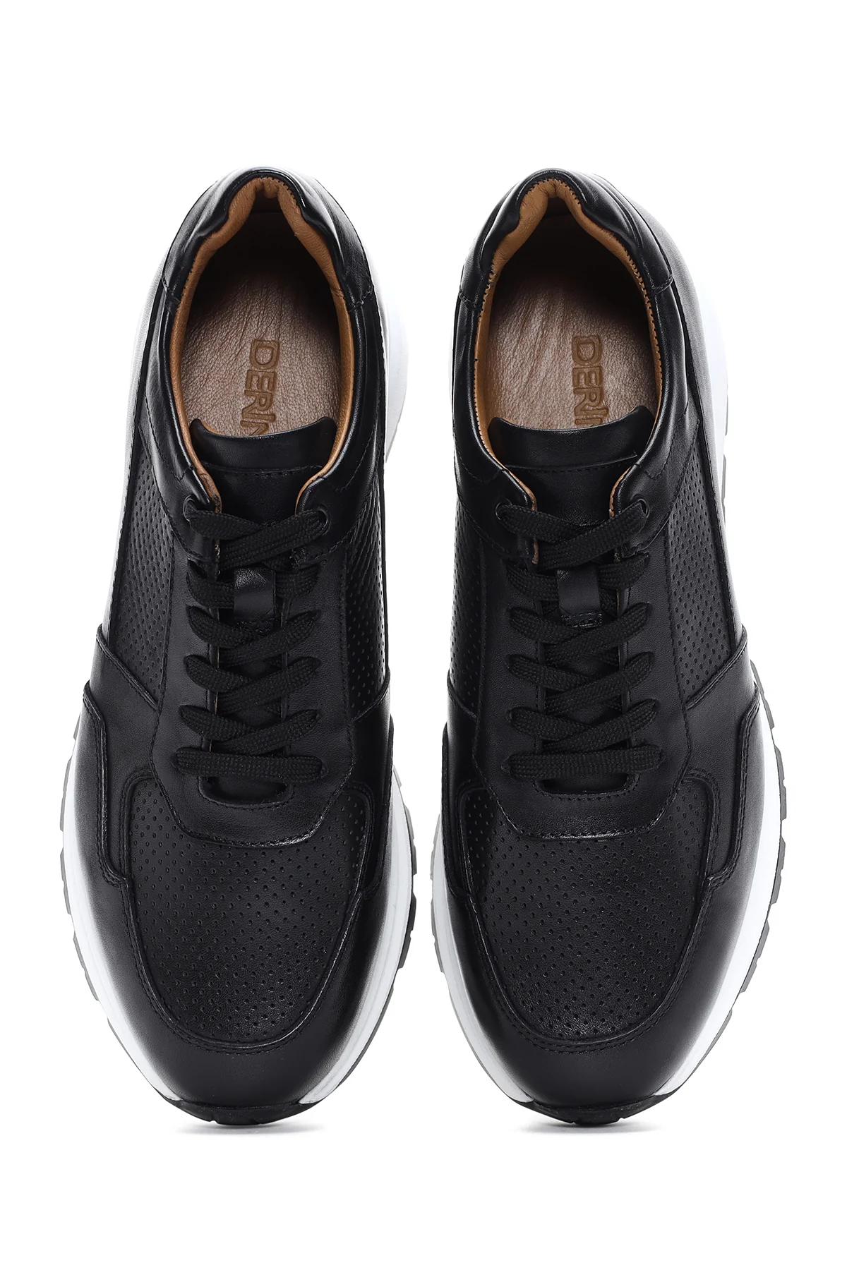 Erkek Siyah Bağcıklı Deri Casual Sneaker - Image 6