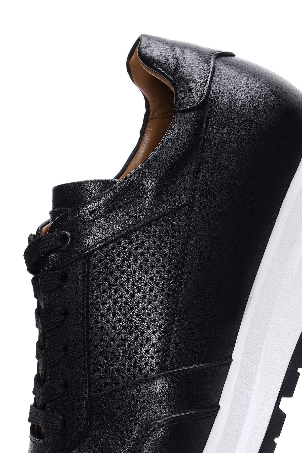 Erkek Siyah Bağcıklı Deri Casual Sneaker - Image 7
