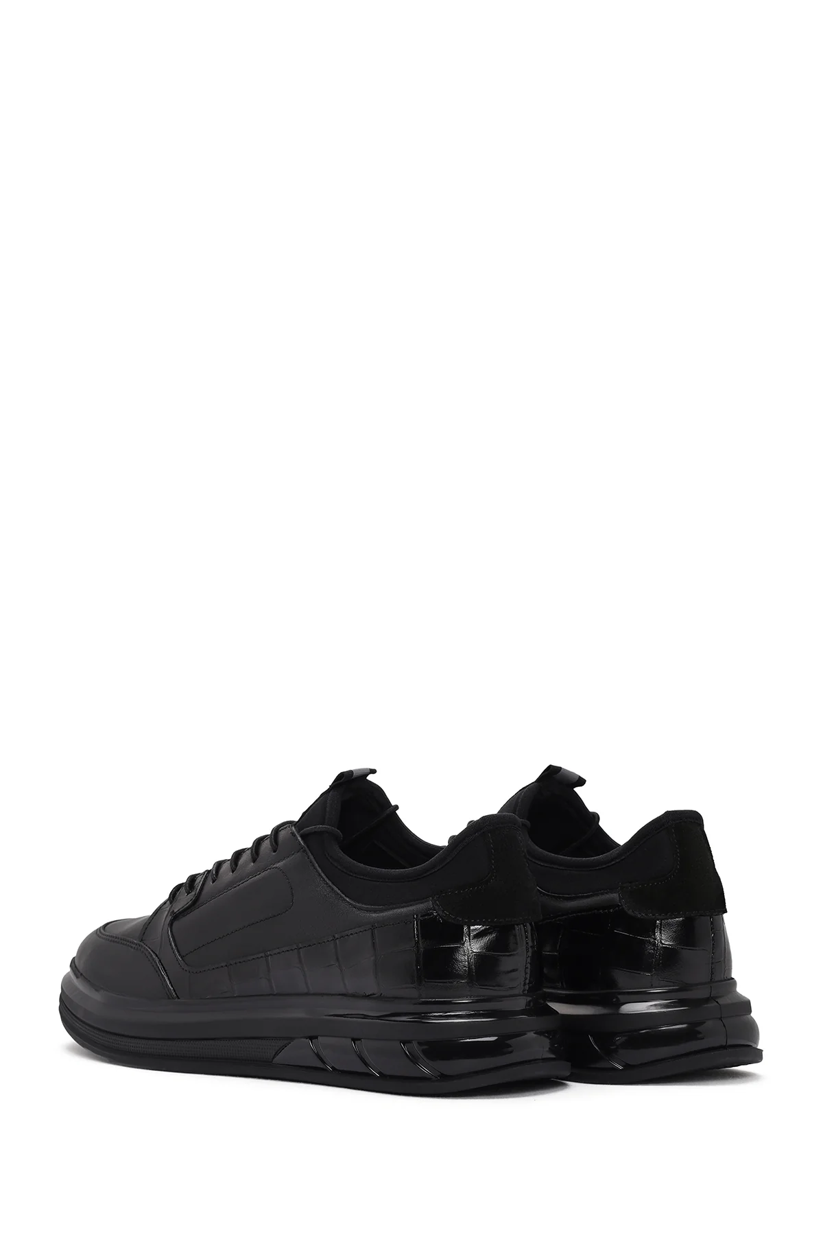 Erkek Siyah Bağcıklı Deri Casual Sneaker - Image 5
