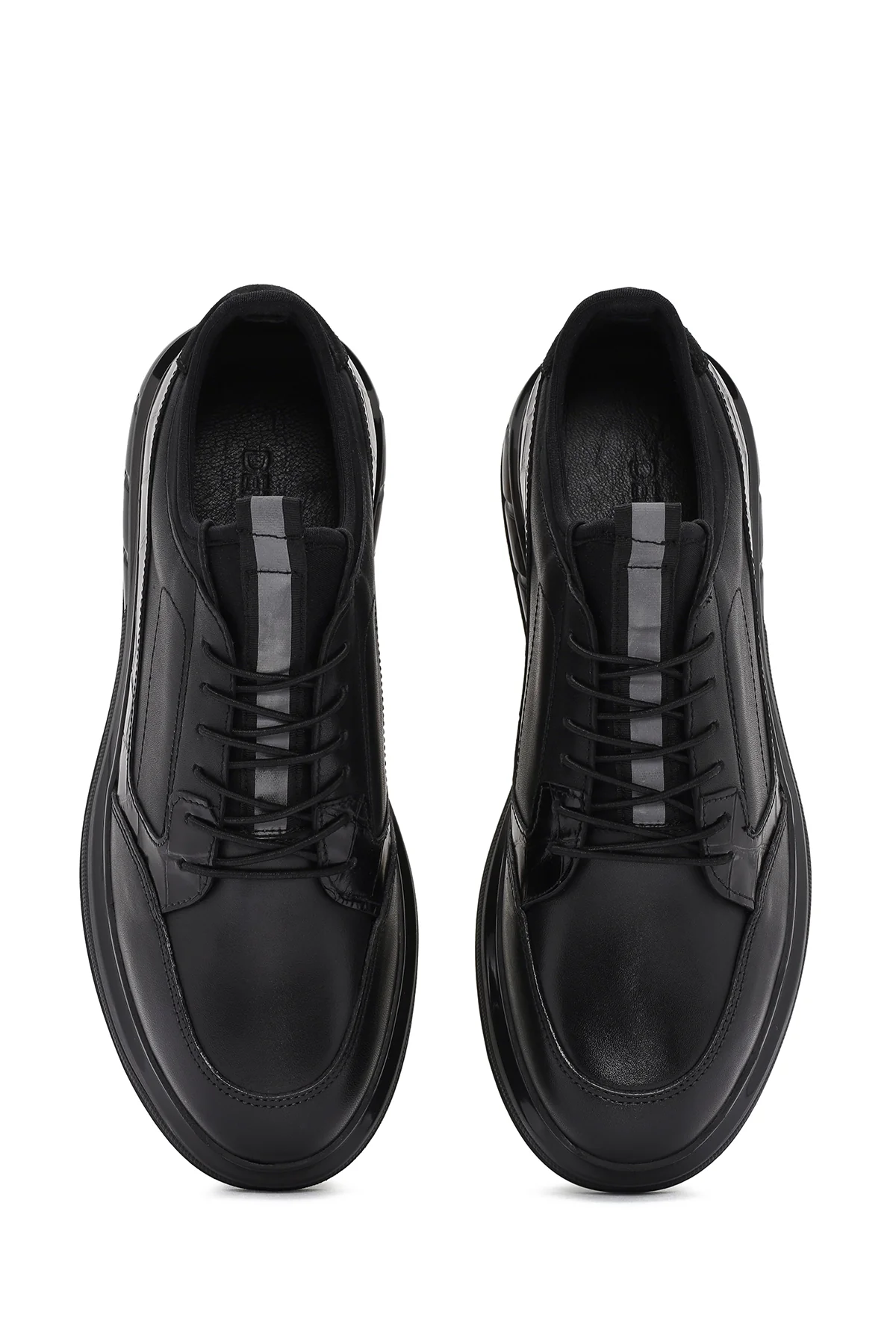 Erkek Siyah Bağcıklı Deri Casual Sneaker - Image 7