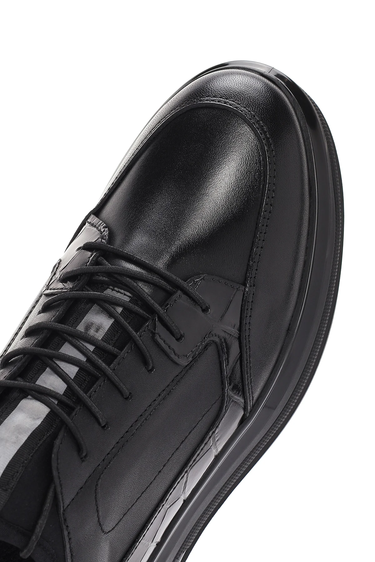 Erkek Siyah Bağcıklı Deri Casual Sneaker - Image 9
