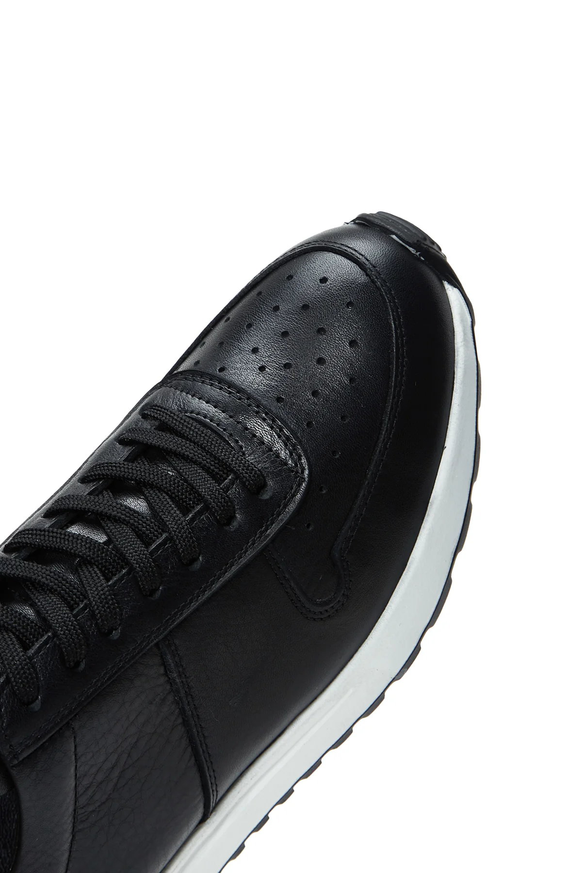 Erkek Siyah Bağcıklı Deri Casual Sneaker - Image 7