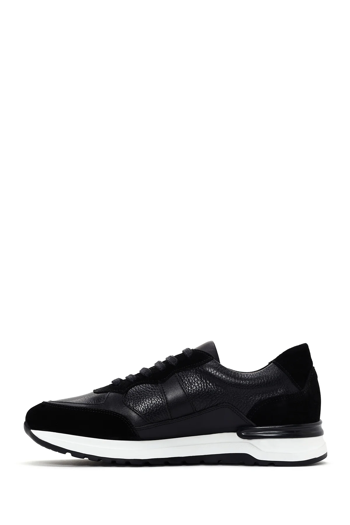 Erkek Siyah Bağcıklı Deri Casual Sneaker - Image 2