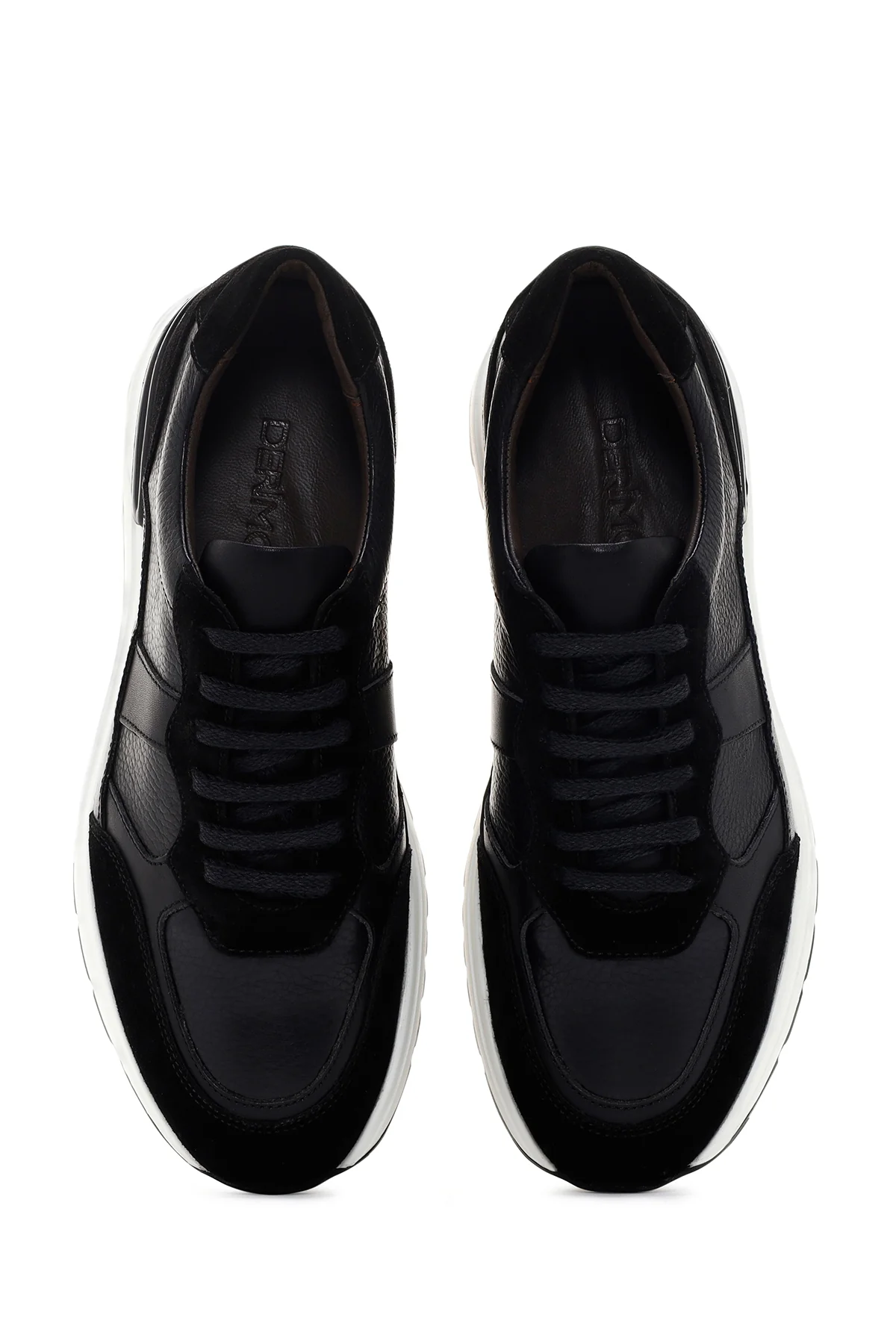 Erkek Siyah Bağcıklı Deri Casual Sneaker - Image 6