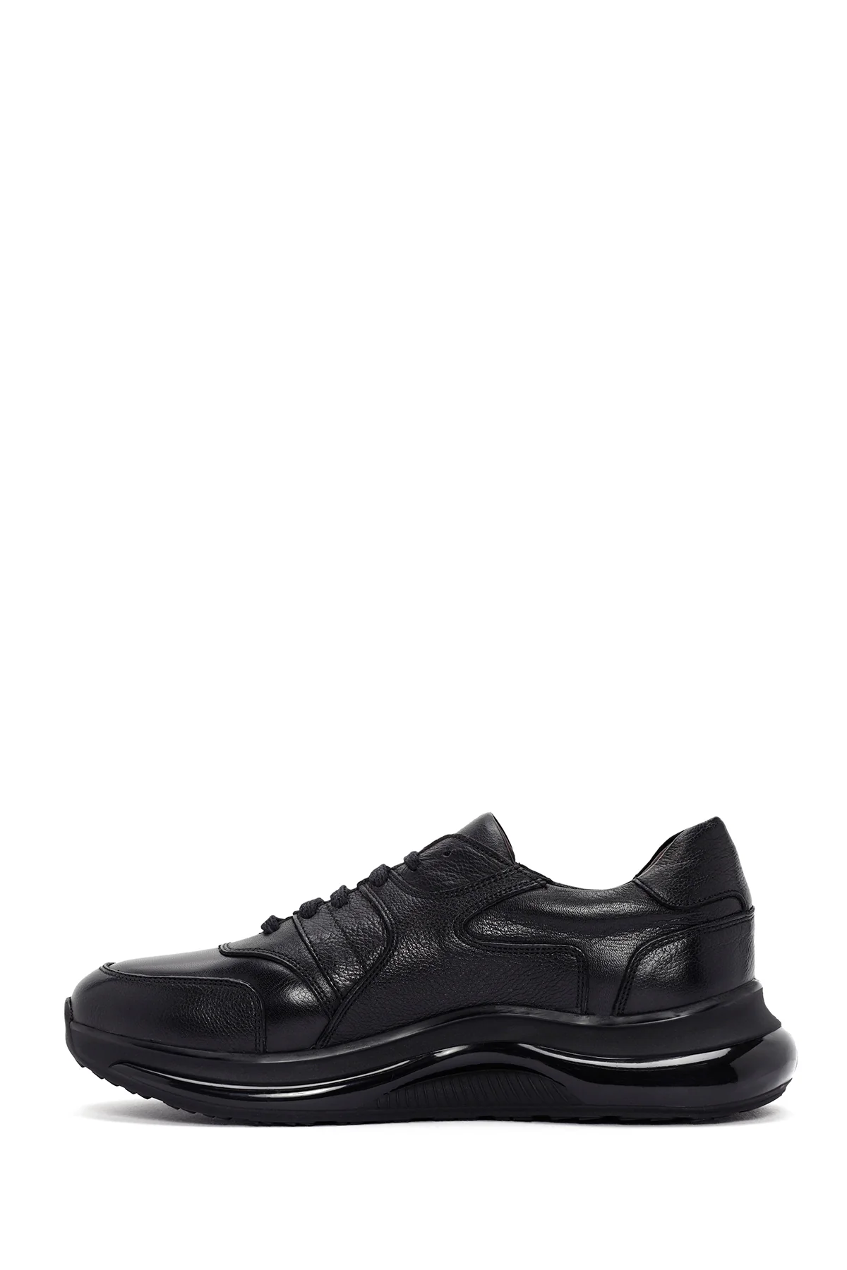 Erkek Siyah Bağcıklı Deri Casual Sneaker - Image 2