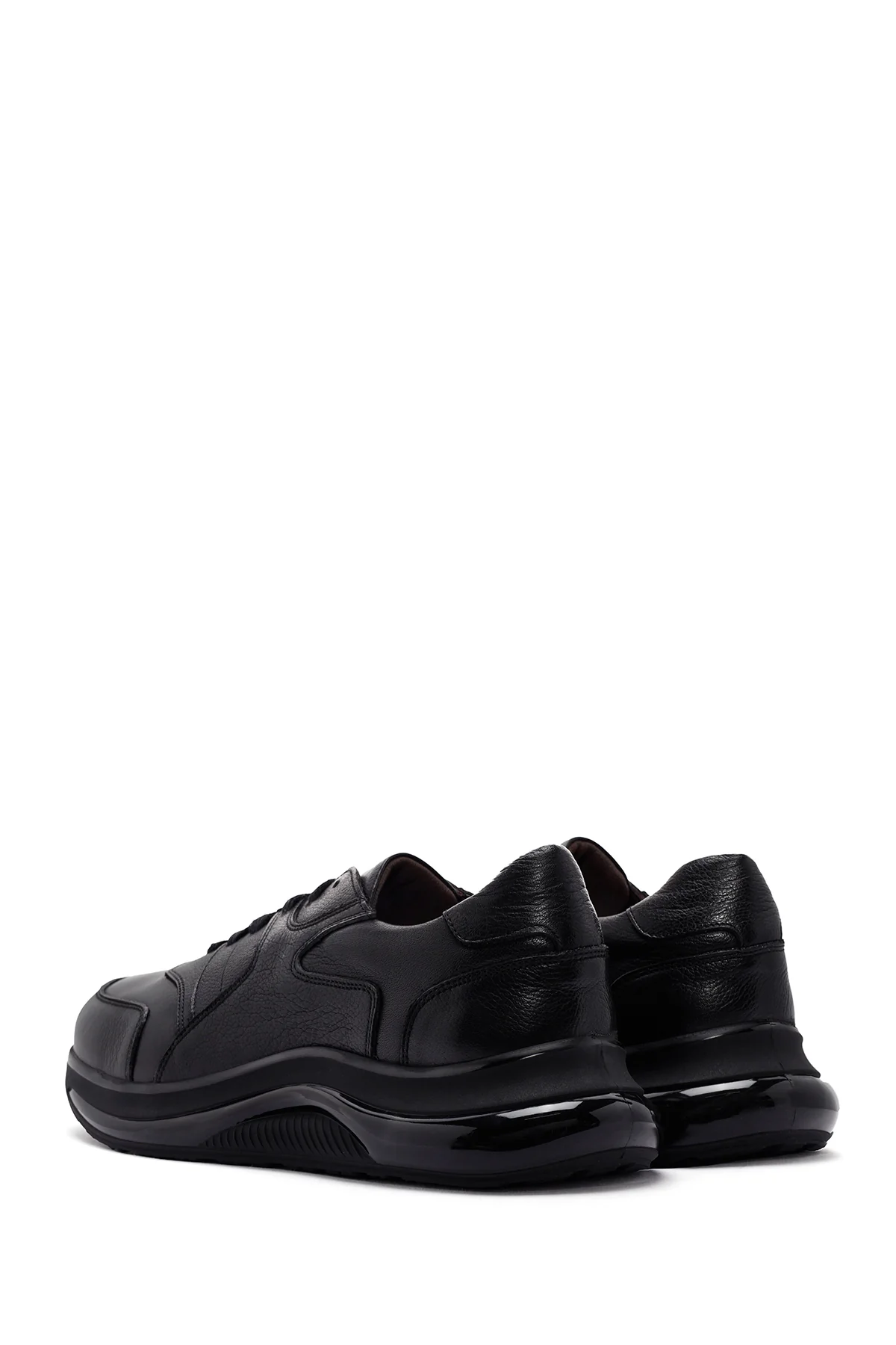 Erkek Siyah Bağcıklı Deri Casual Sneaker - Image 6