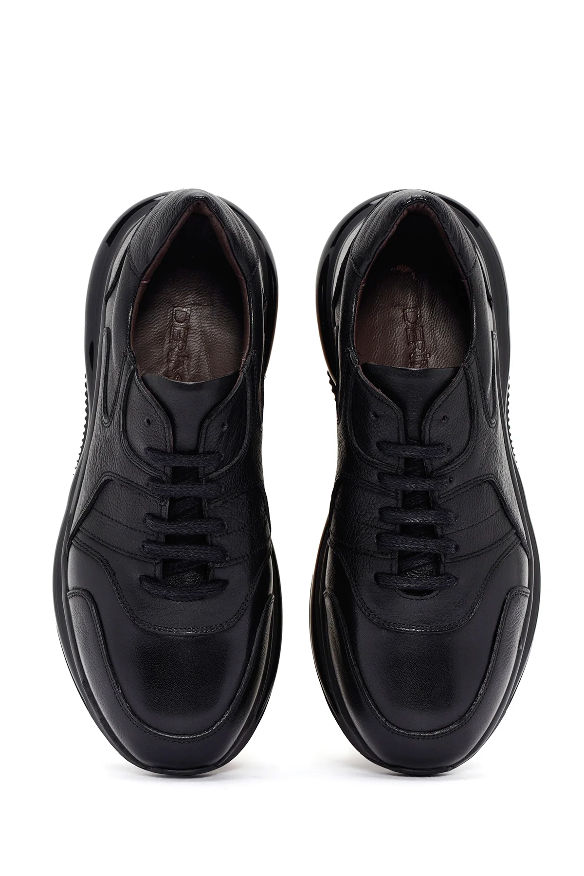 Erkek Siyah Bağcıklı Deri Casual Sneaker - Image 7