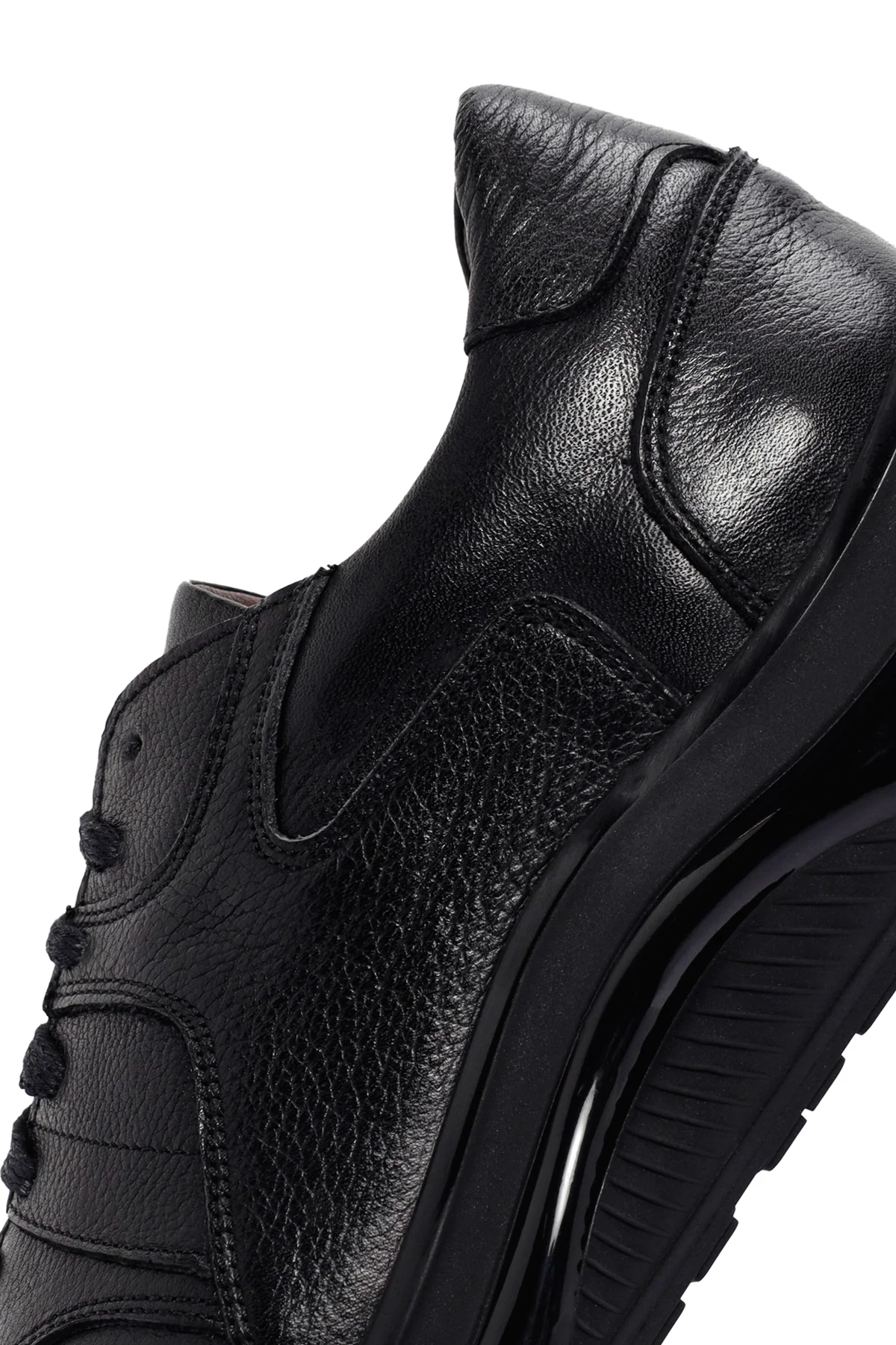 Erkek Siyah Bağcıklı Deri Casual Sneaker - Image 8