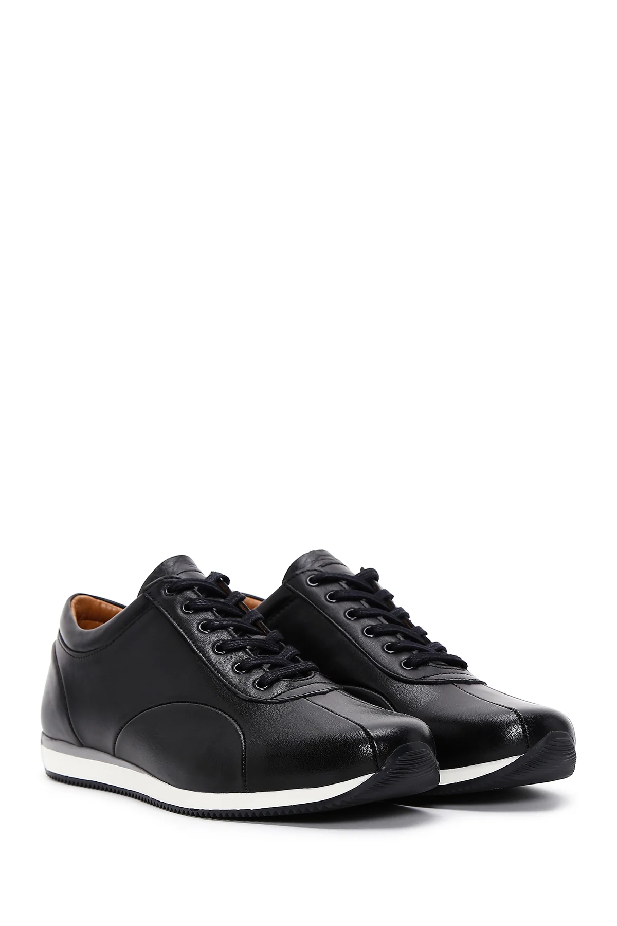 Erkek Siyah Bağcıklı Deri Casual Sneaker - Image 3