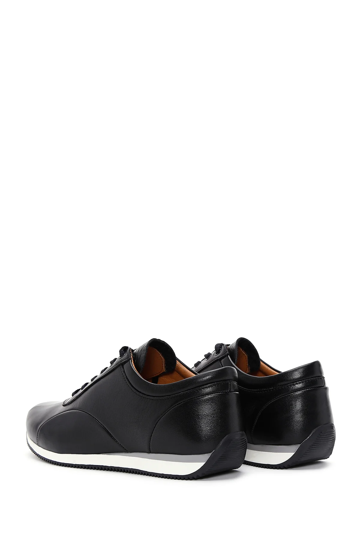 Erkek Siyah Bağcıklı Deri Casual Sneaker - Image 5