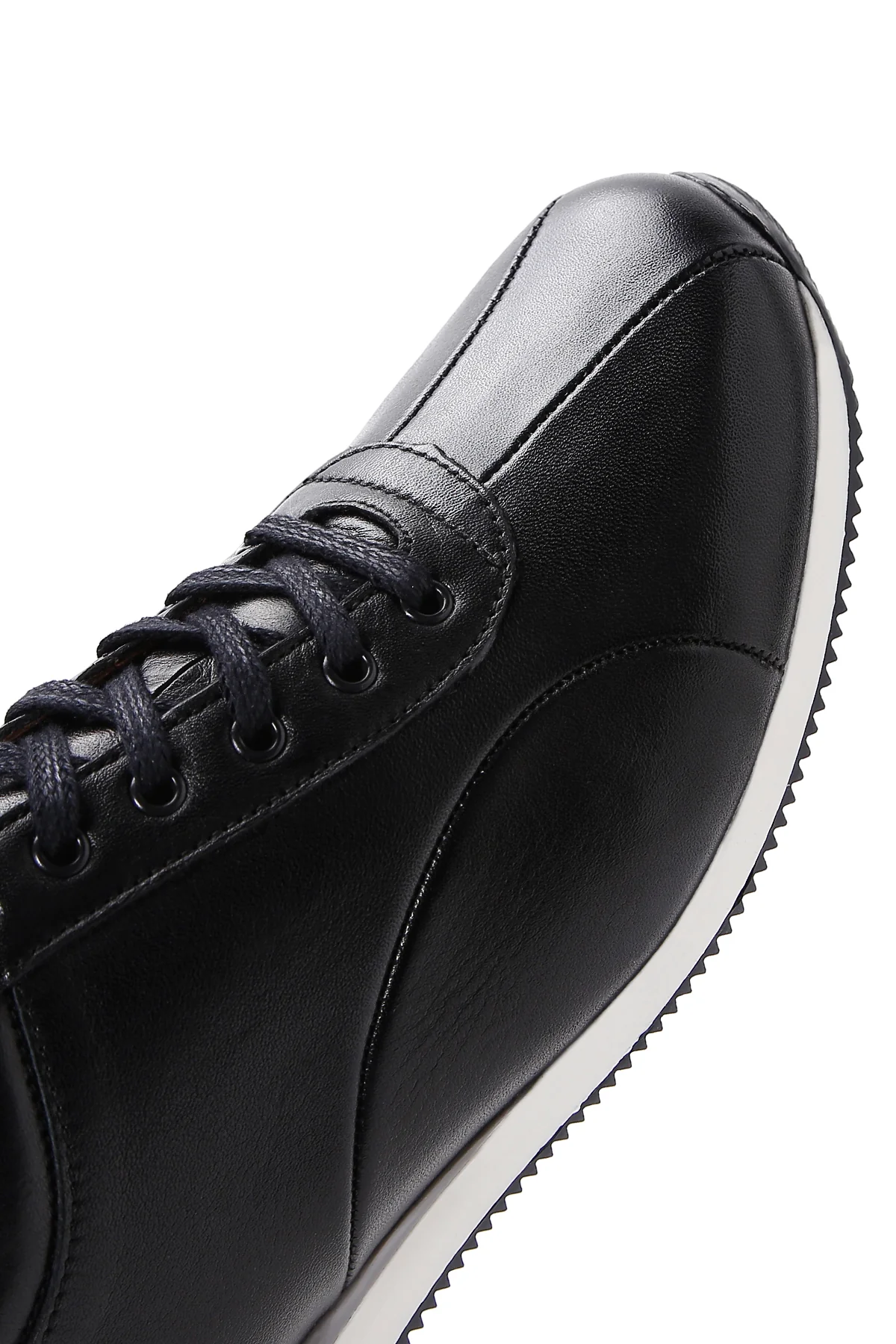 Erkek Siyah Bağcıklı Deri Casual Sneaker - Image 7