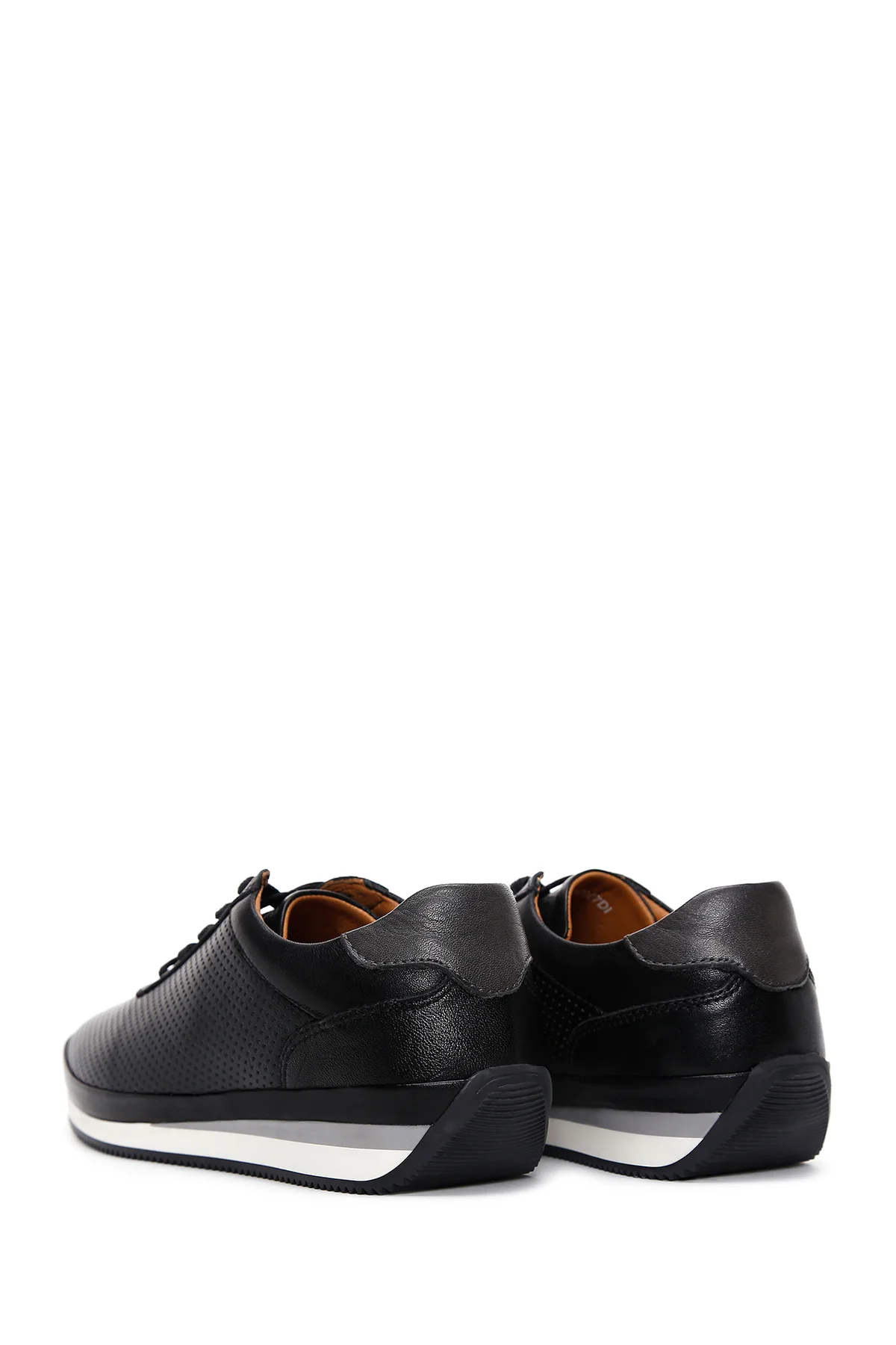 Erkek Siyah Bağcıklı Deri Casual Sneaker - Image 5