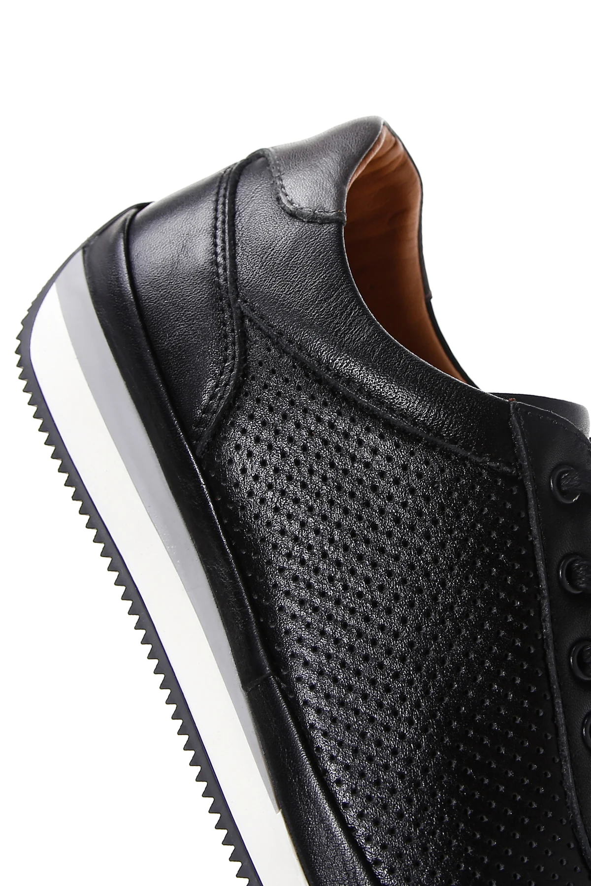 Erkek Siyah Bağcıklı Deri Casual Sneaker - Image 7