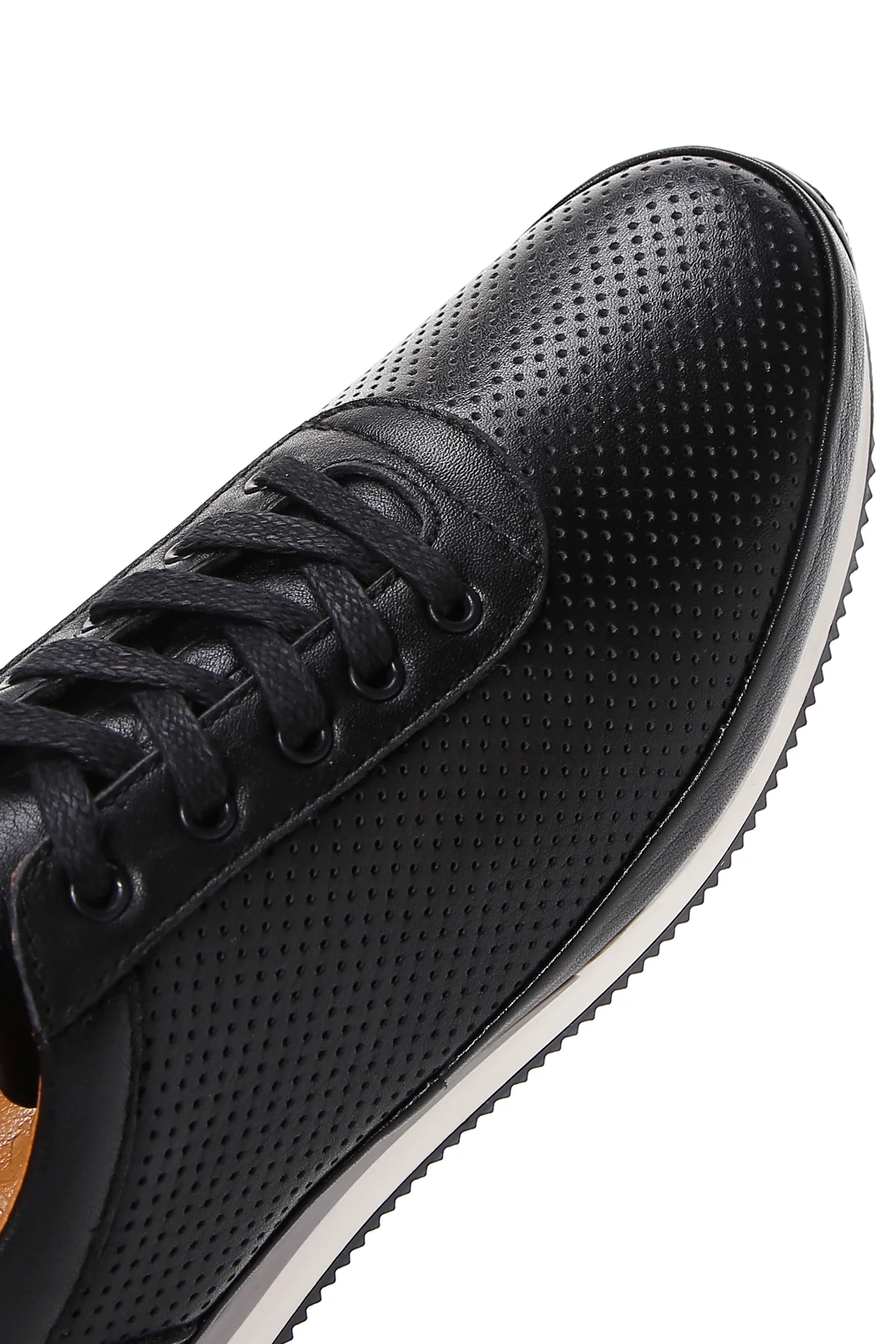 Erkek Siyah Bağcıklı Deri Casual Sneaker - Image 8