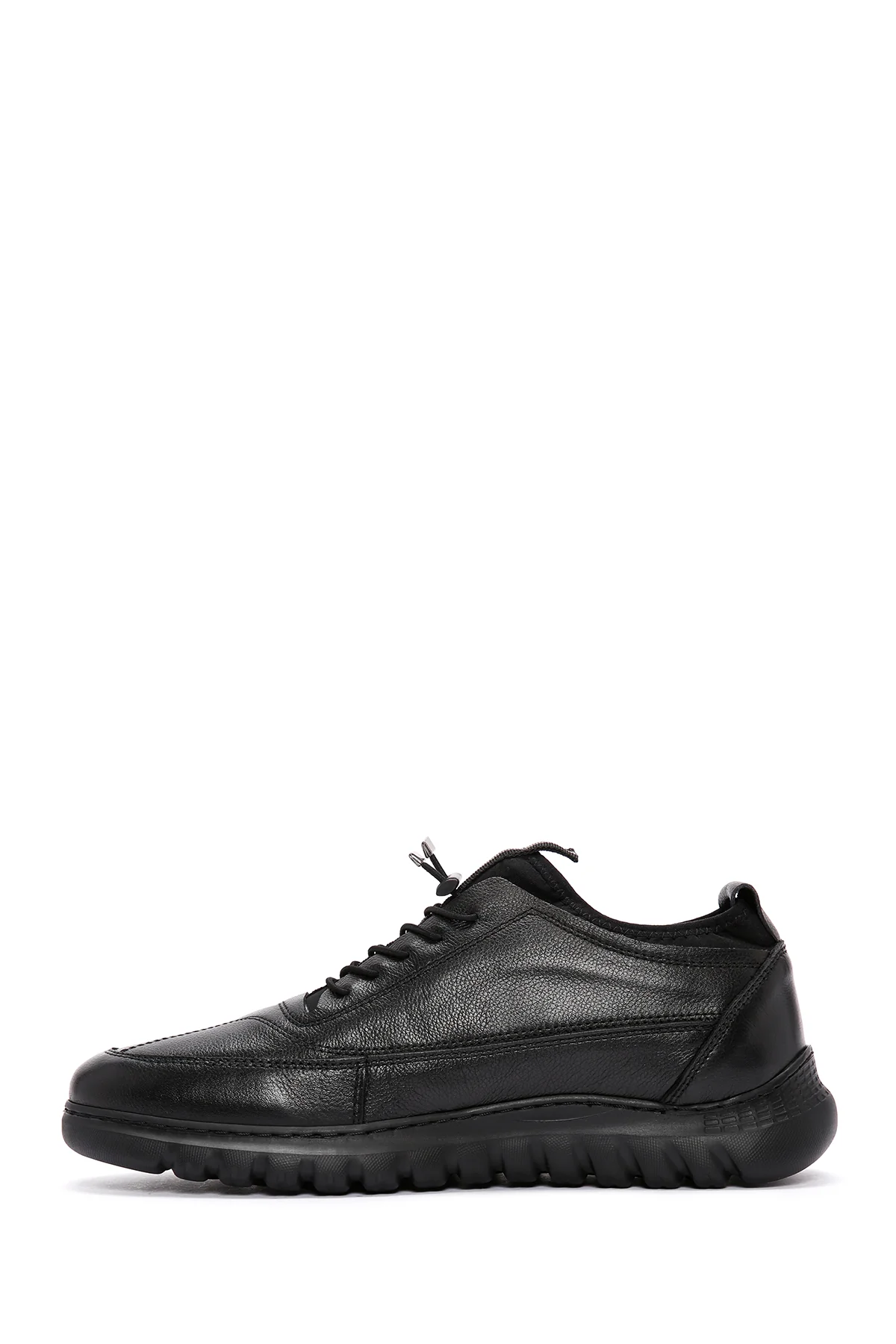 Erkek Siyah Bağcıklı Deri Casual Sneaker - Image 2