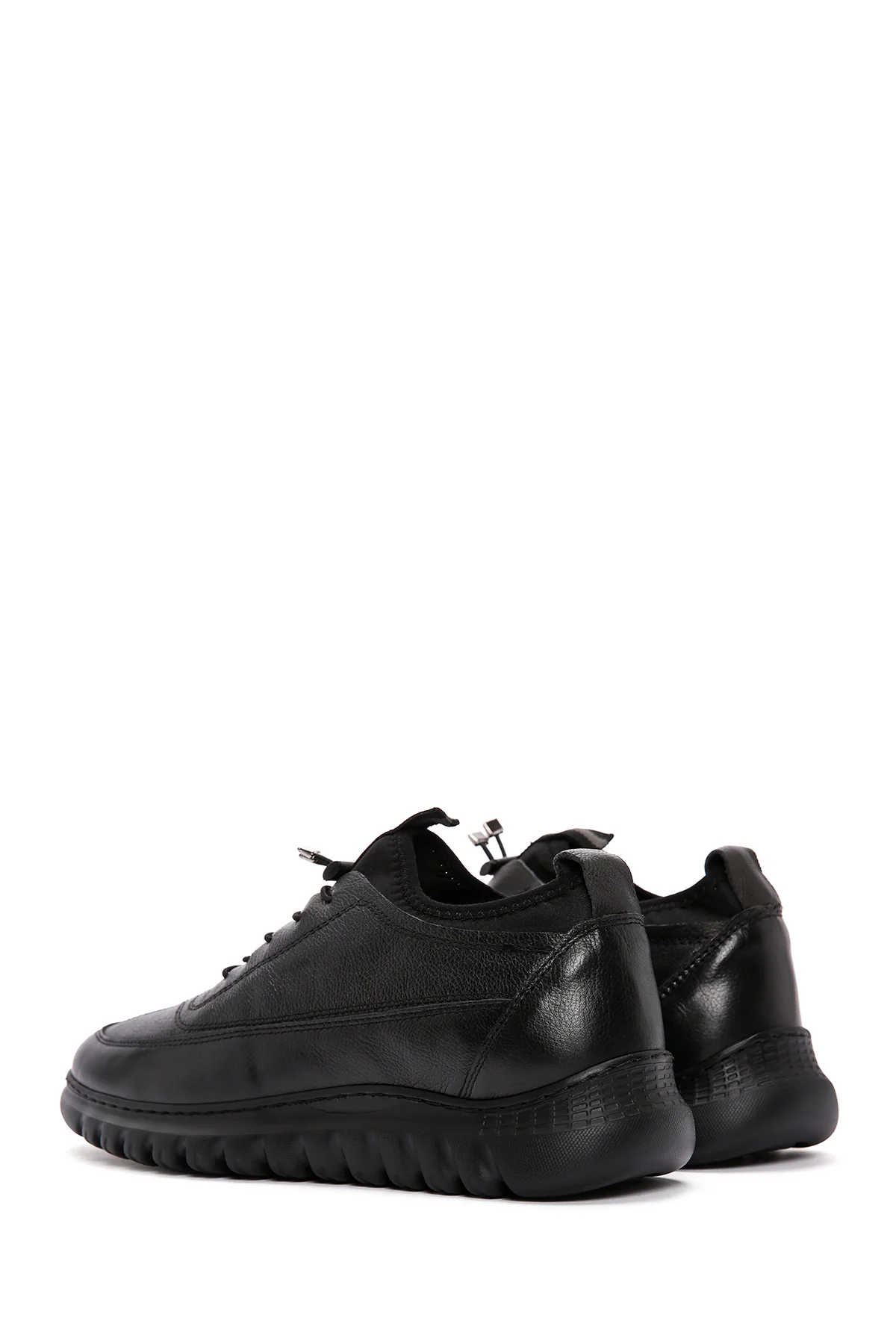 Erkek Siyah Bağcıklı Deri Casual Sneaker - Image 5