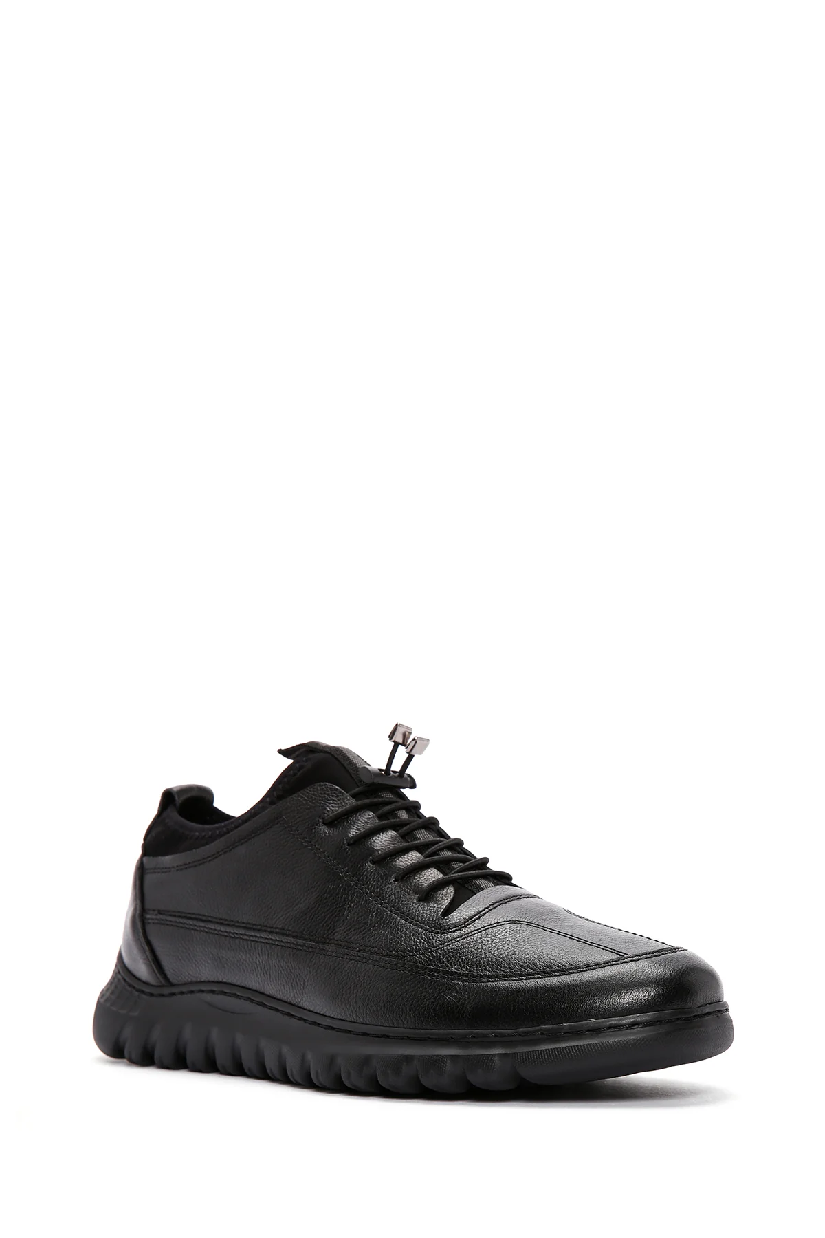 Erkek Siyah Bağcıklı Deri Casual Sneaker - Image 6