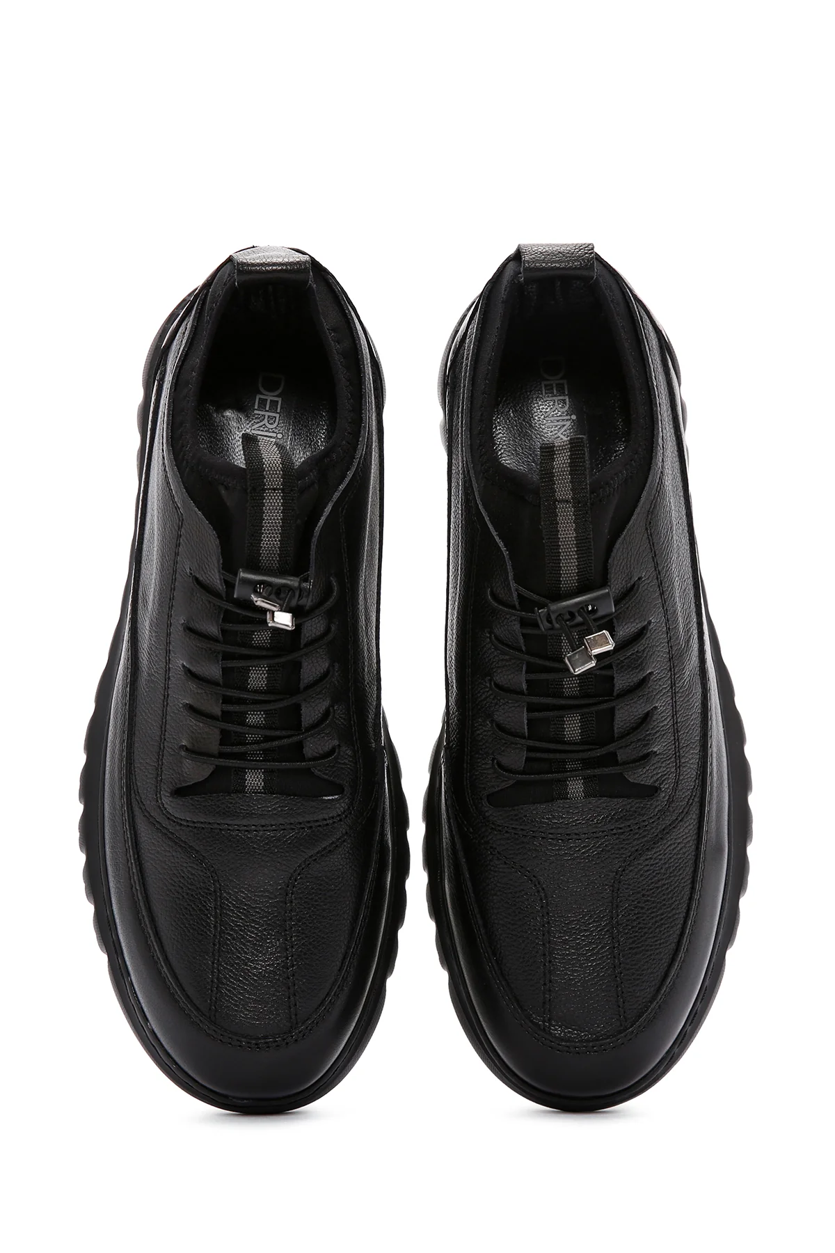 Erkek Siyah Bağcıklı Deri Casual Sneaker - Image 7