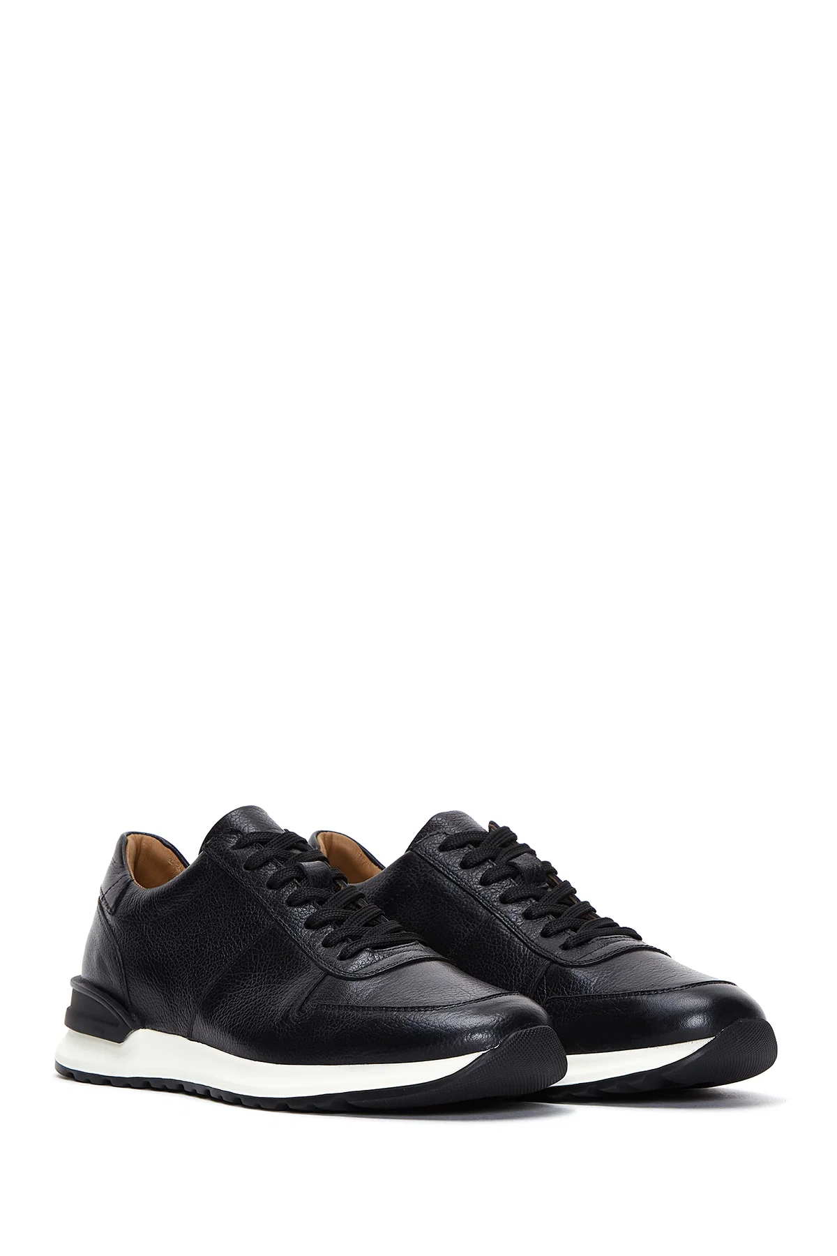 Erkek Siyah Bağcıklı Deri Casual Sneaker - Image 3