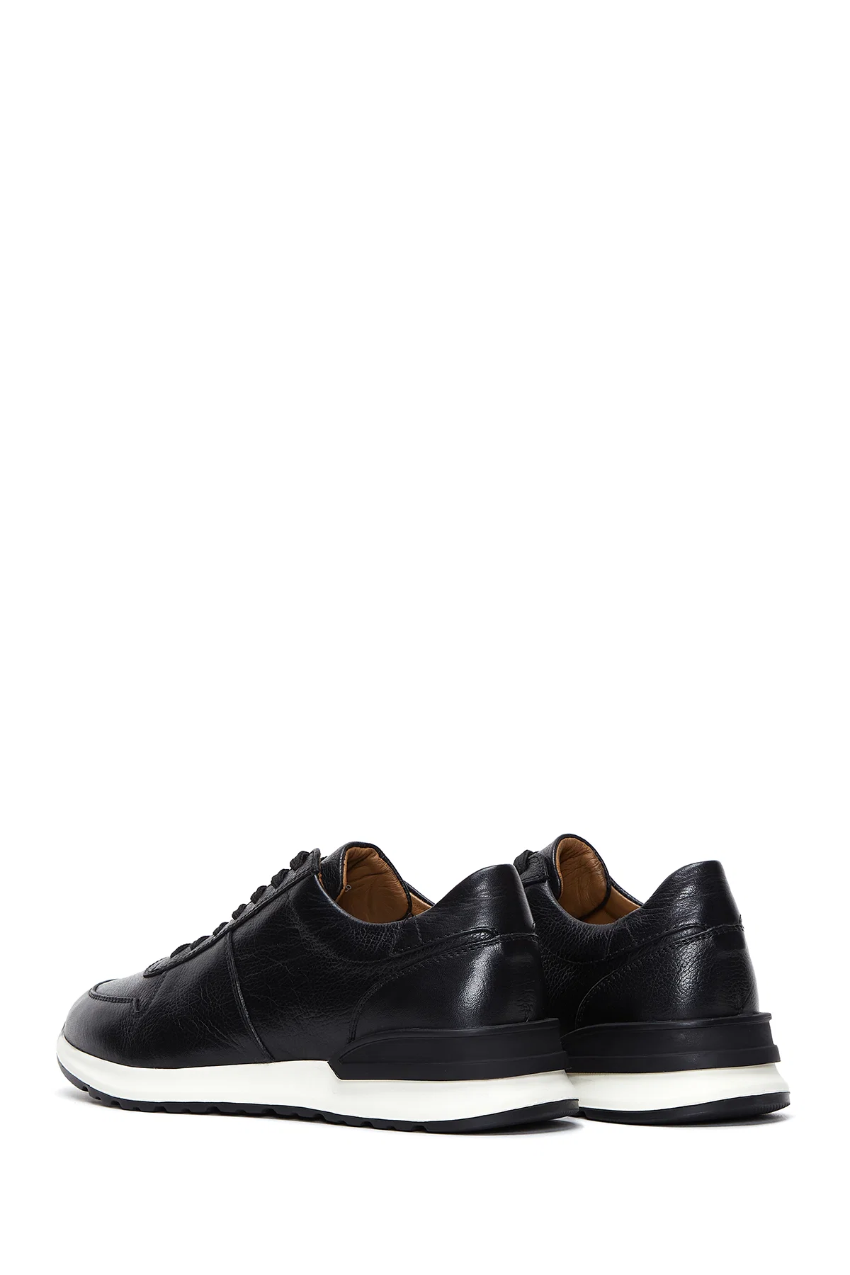 Erkek Siyah Bağcıklı Deri Casual Sneaker - Image 5