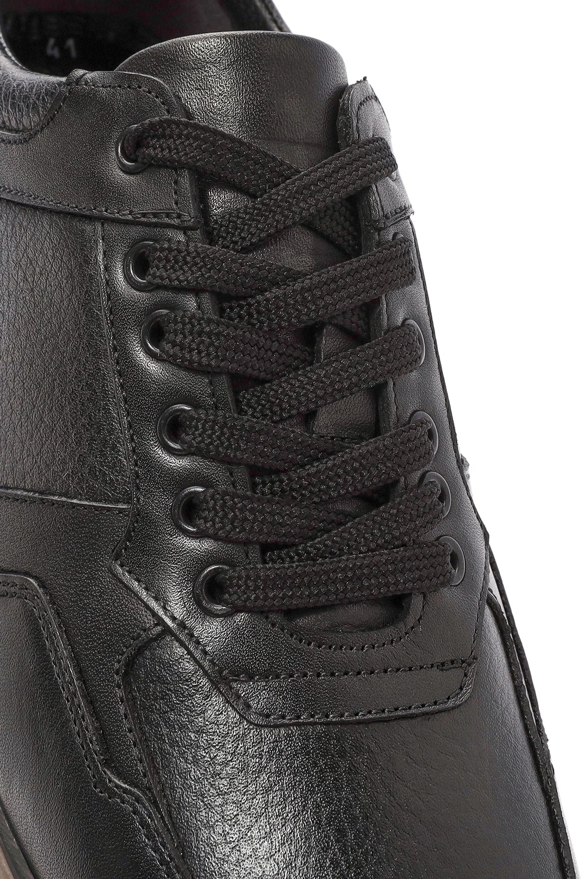 Erkek Siyah Bağcıklı Deri Casual Sneaker - Image 10